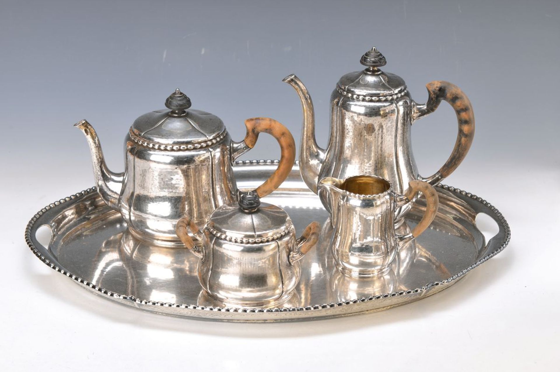 coffee and tea set, Bruckmann & Sons, around 1904-08, 800 silver, coffee pot, tea pot, sugar bowl