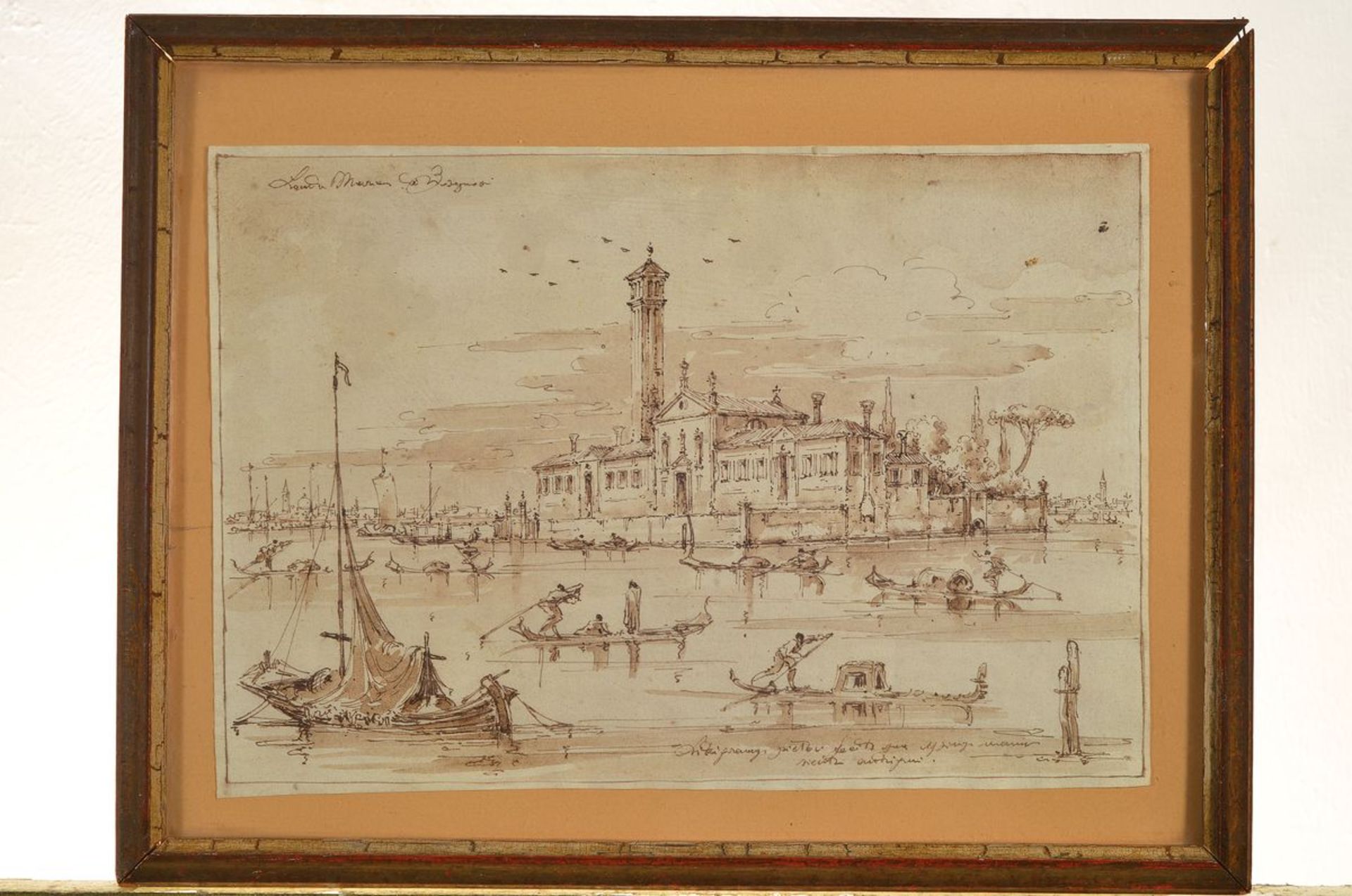 3 wash pen and ink drawings, 18th C., two views from Venice approx. 18x28cm and 20x29cm,farmstead on - Image 4 of 6