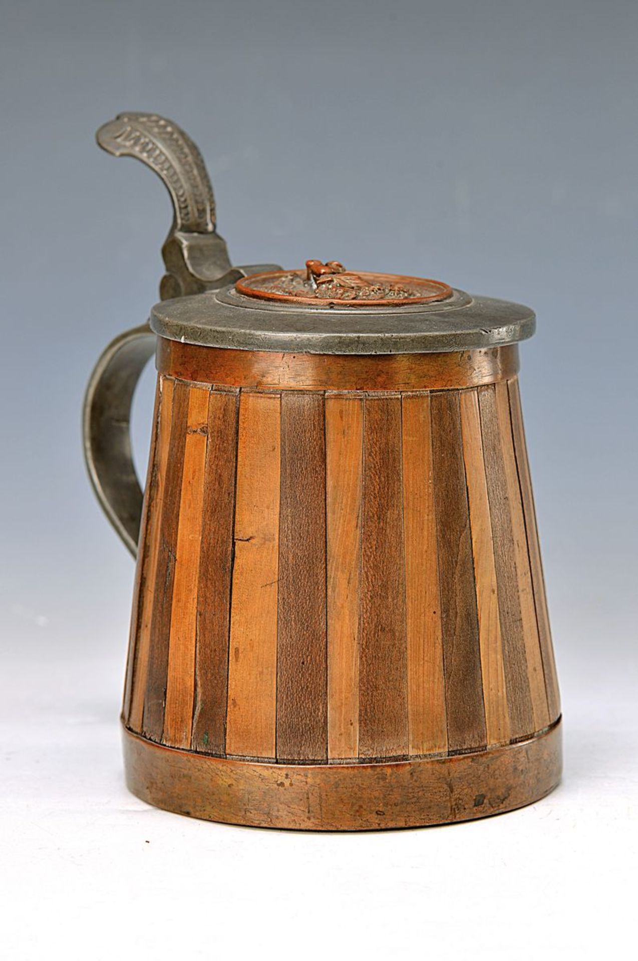 jar with tin cover with copper-plated inlet, Palatinate, around 1870, walnut and fruit