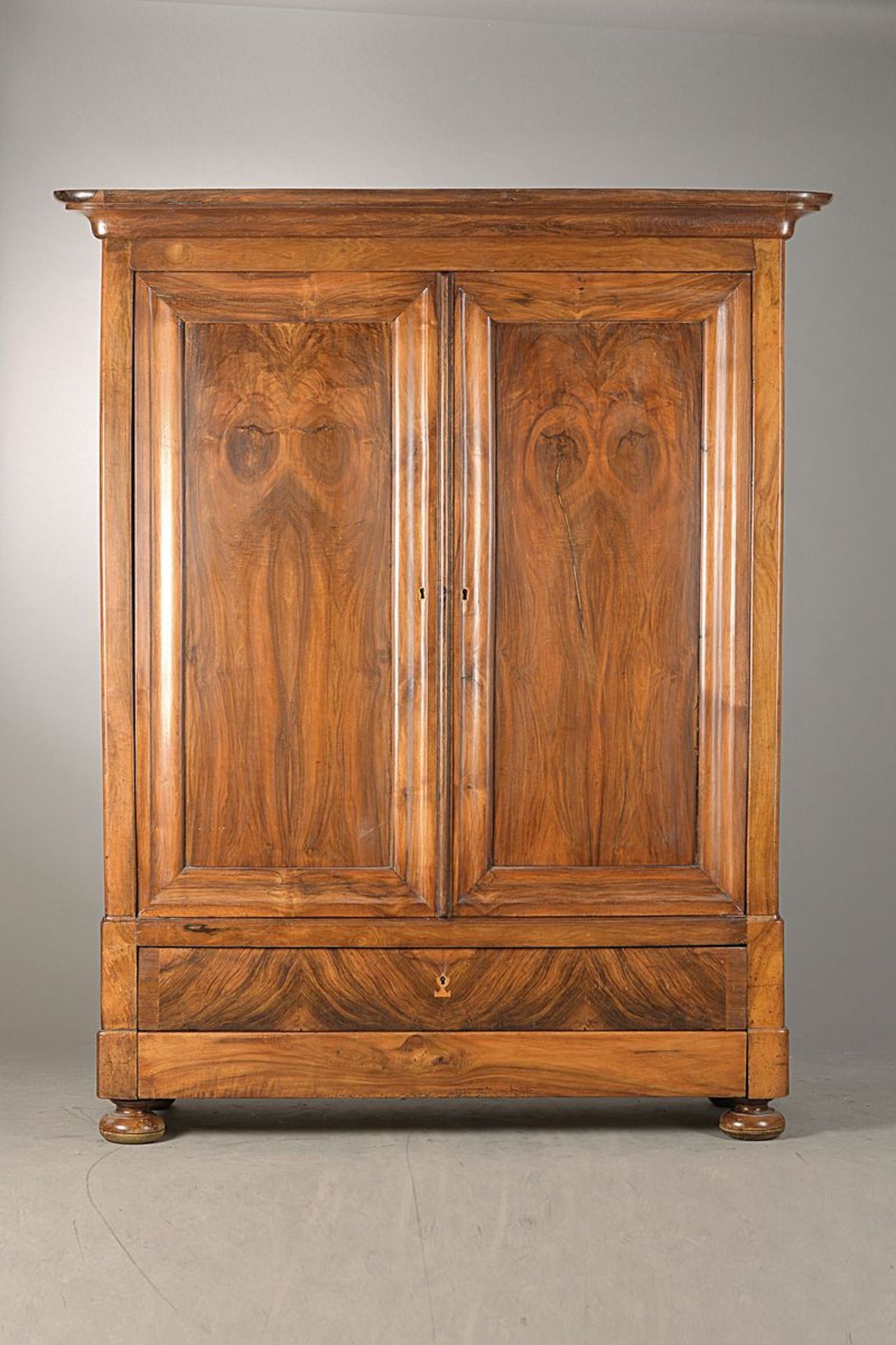cupboard, France around 1860, walnut massive, on frame worked, doors mirrored, one pedestal