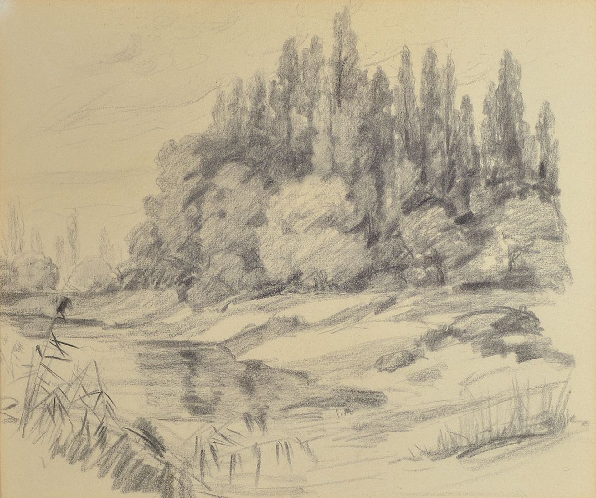 Attribution: Karl Graf, 1902-1986 Speyer, at the edge of the forest, pencil drawing on paper,