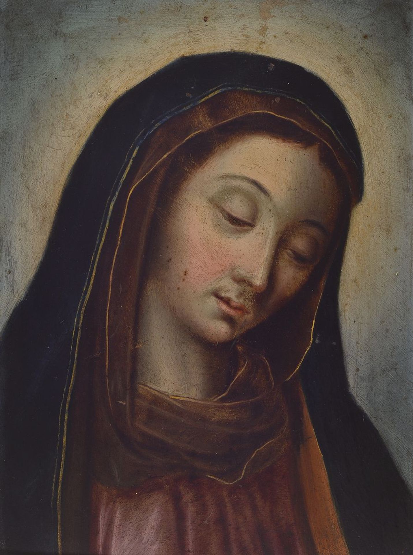 Devotional or votive picture, German, around 1830, Madonna, oil / copper plate, approx. 23x17cm,