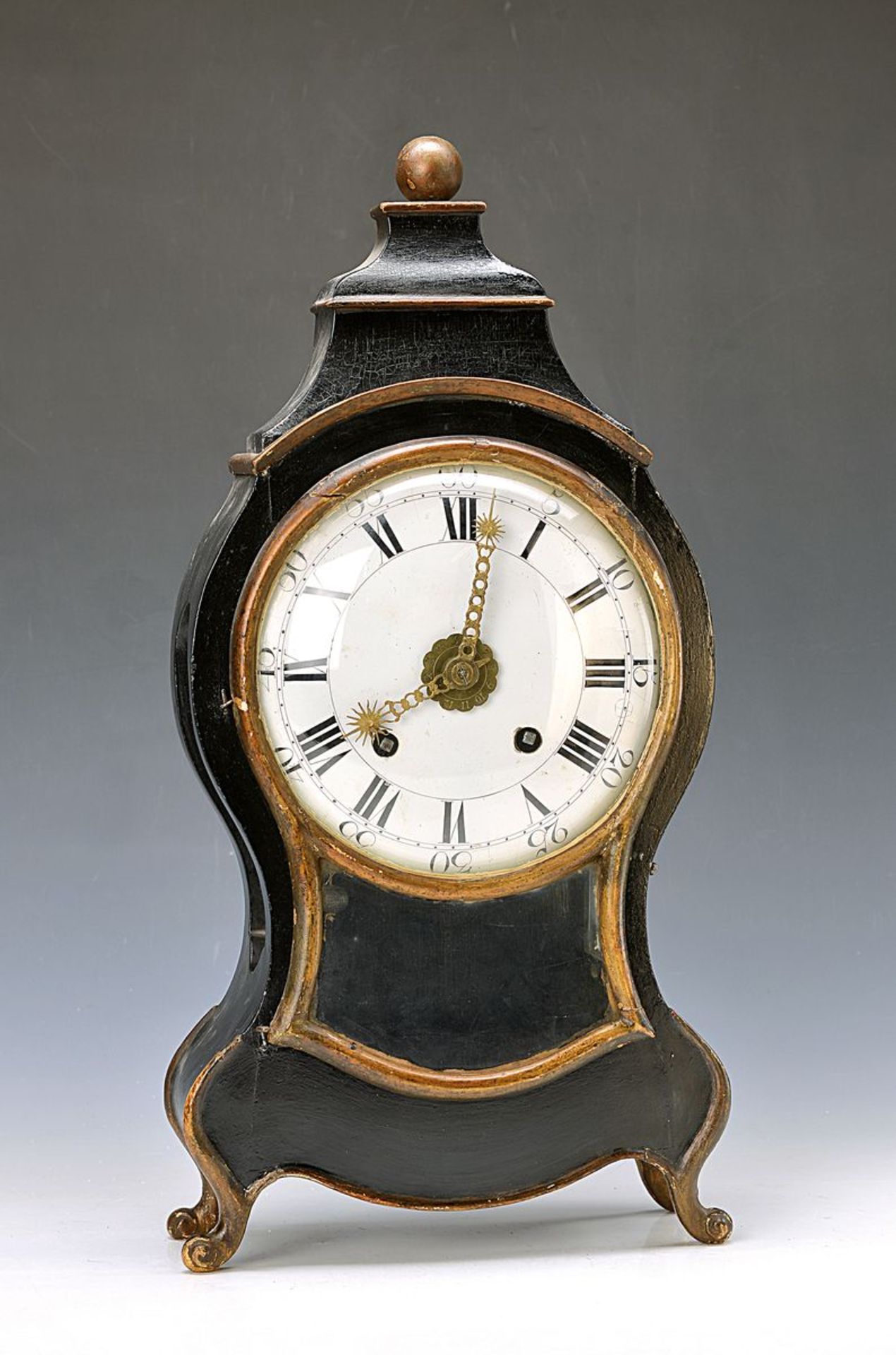 Neuenburg clock with quarter chime and alarm clock, around 1780, rolling wood housing, sec.black