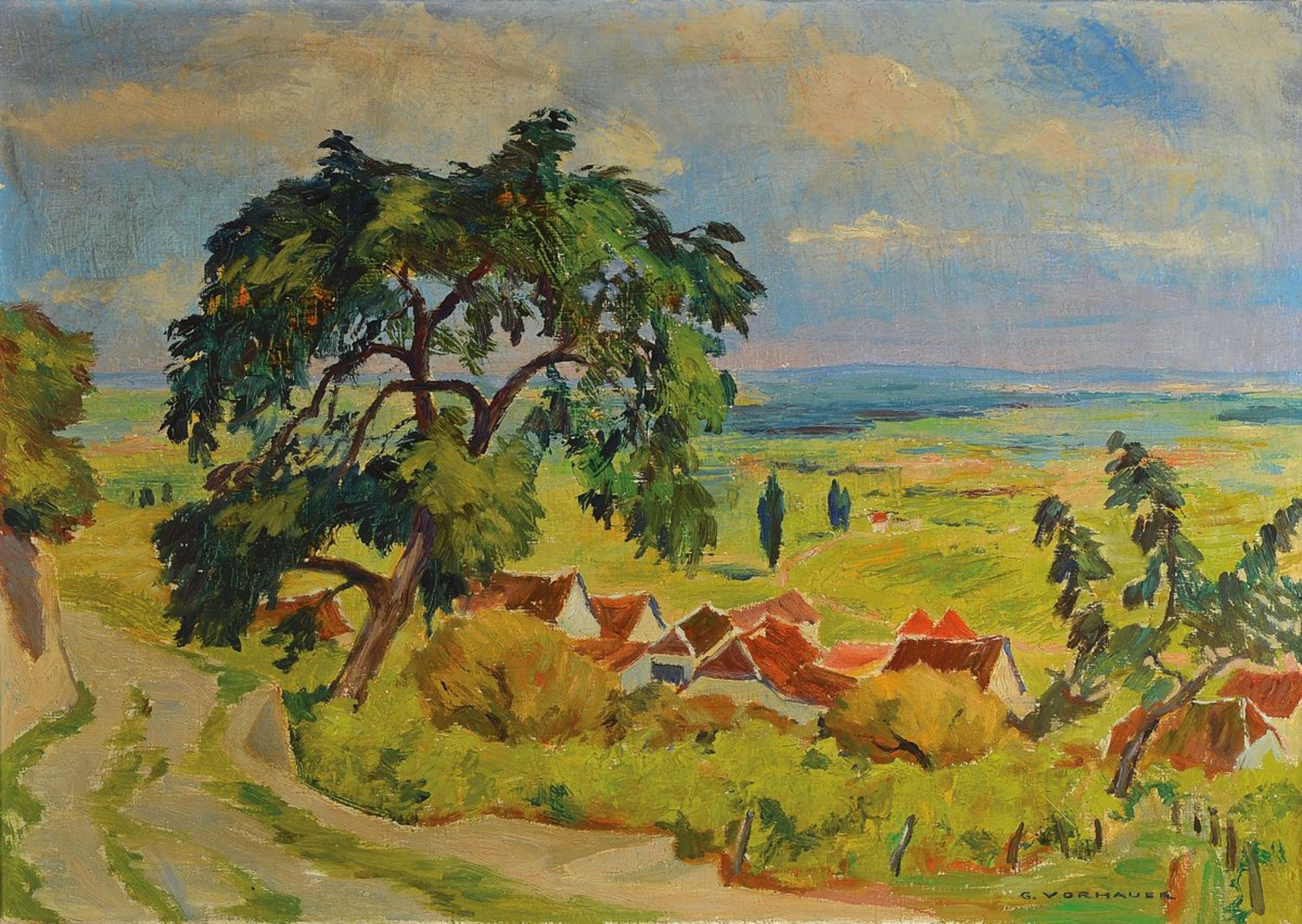 Georg Vorhauer, 1903 Paris-1987 Neustadt a.d. Weinstr., View from the hills into the rhine plain,