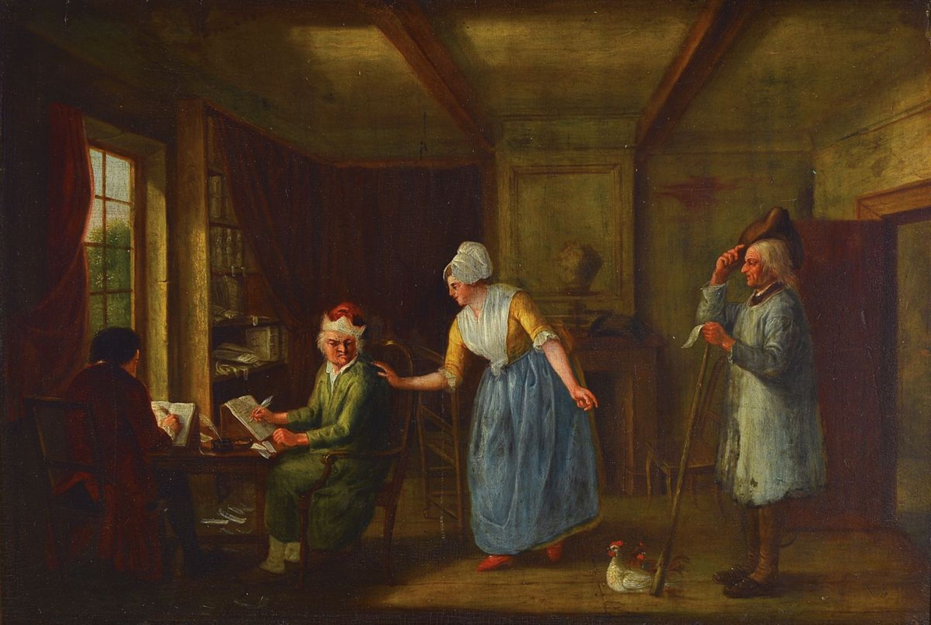 Biedermeier painting, german, around 1830/40, interior, multi-figure representation, landlord with