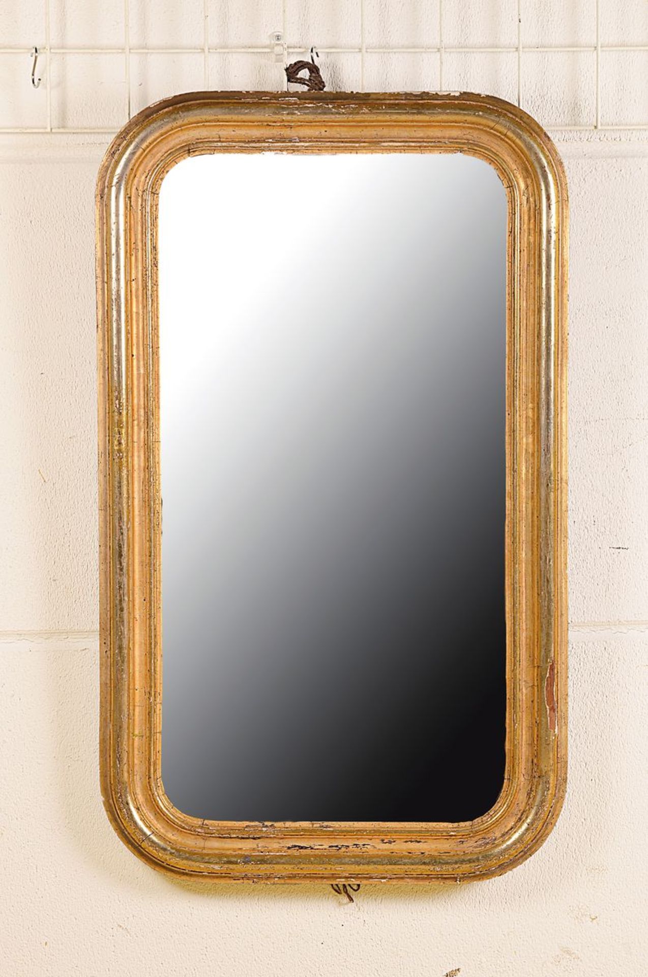 Late Biedermeier Mirror, German, around 1860, molded wooden frame gilt, orig. mirror glass partly