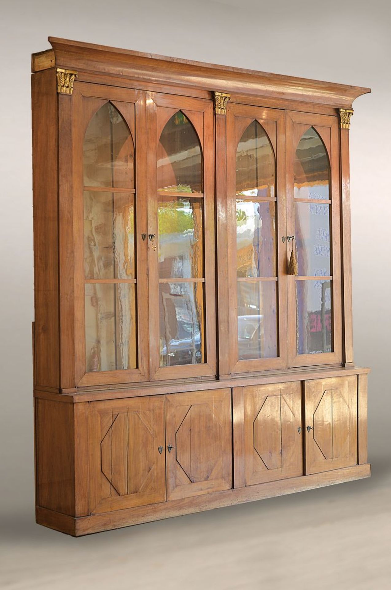 manorial, large bookcase in Empire style, around 1900, partly with using of thick sawn veneer, lower - Bild 2 aus 2