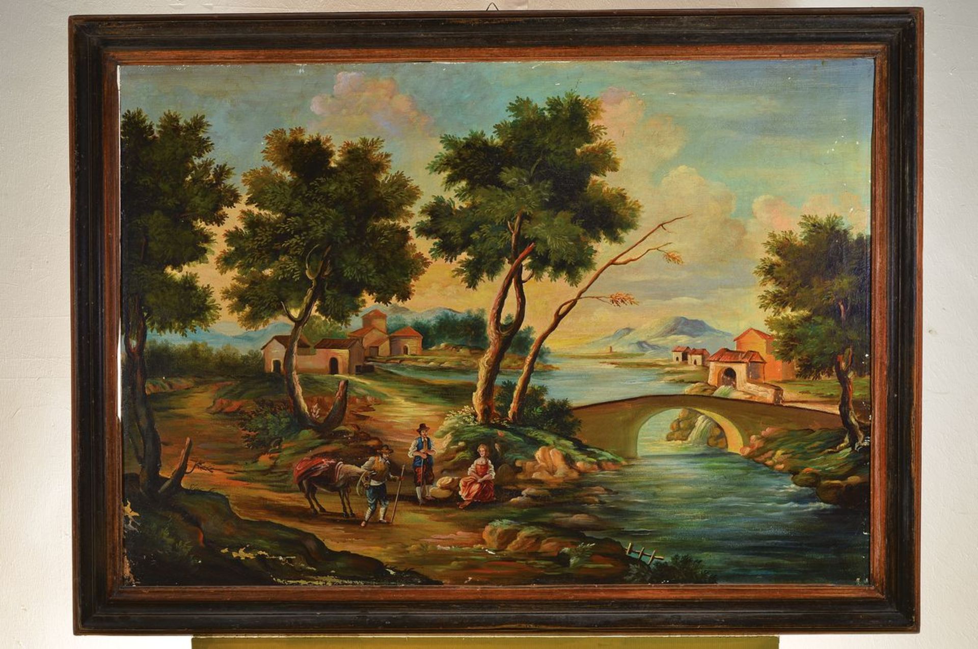 Unidentified artist, around 1910-20, Ideal italian landscape after the old antetype, oil / canvas, - Image 2 of 2