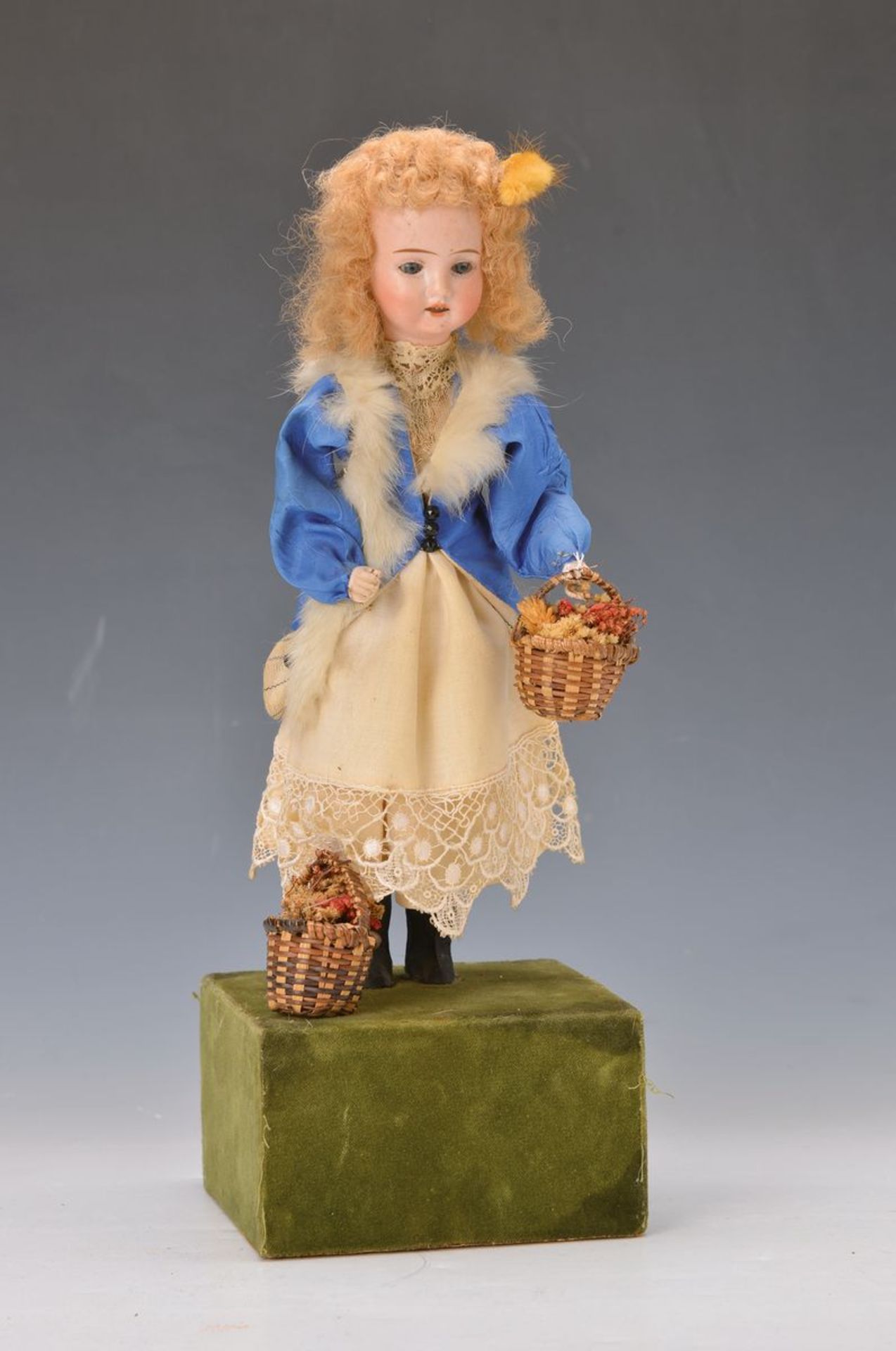 doll automat, German, around 1900, porcelain head, mass body, doll moves back and forth with the