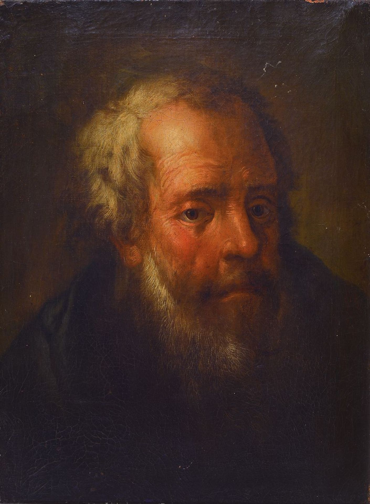 Unidentified artist, German, 18th C., portraitof a bearded man, oil / canvas, with traces ofage,