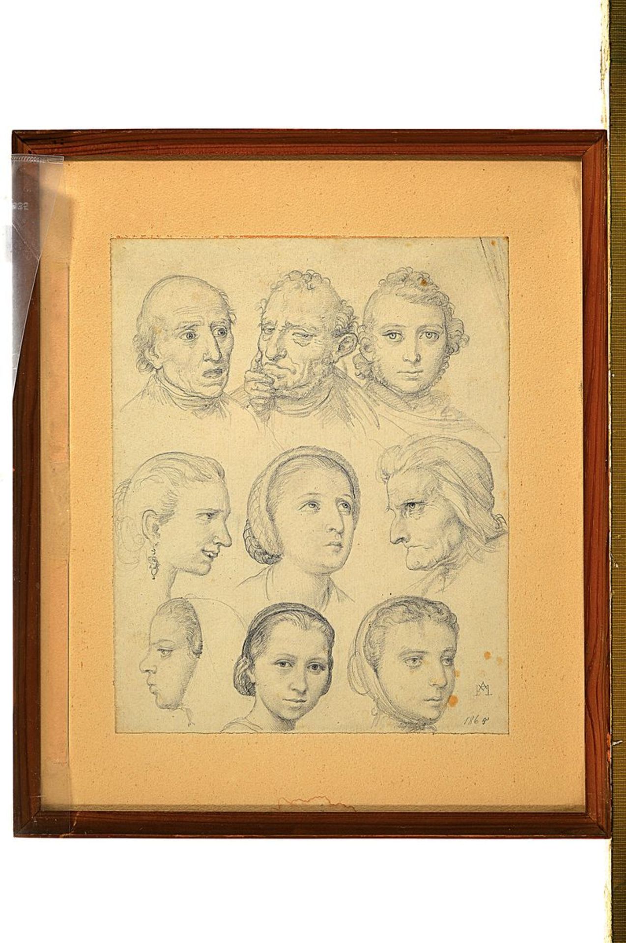 Andreas Müller, 1831-1901, student of Schraudolph, here: two sketch sheets with head studies, pencil - Bild 2 aus 2