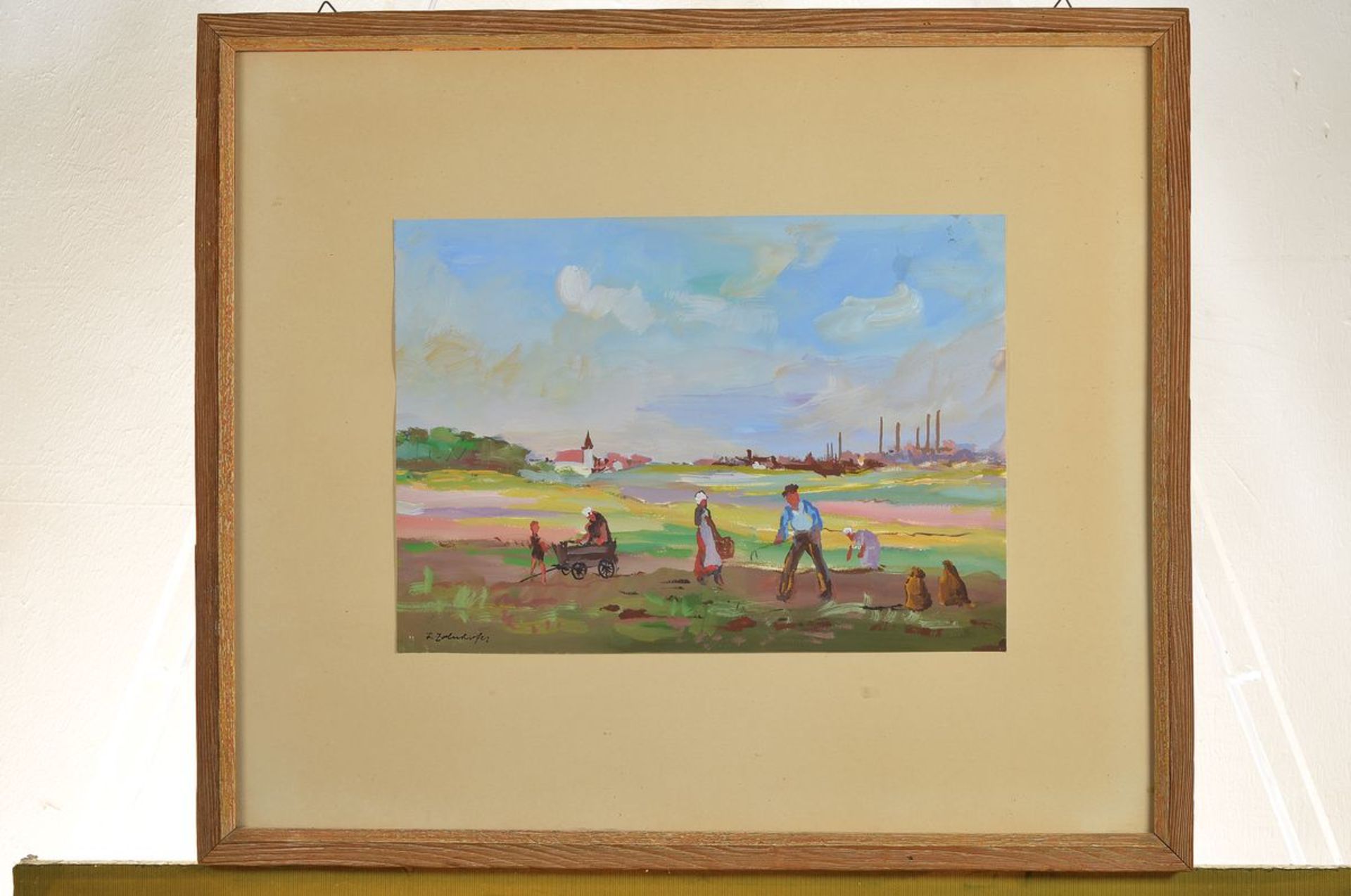 Fritz Zolnhofer, 1896 Wolfstein-1965 Saarbrücken, Harvest scene, in the background village and - Bild 3 aus 3