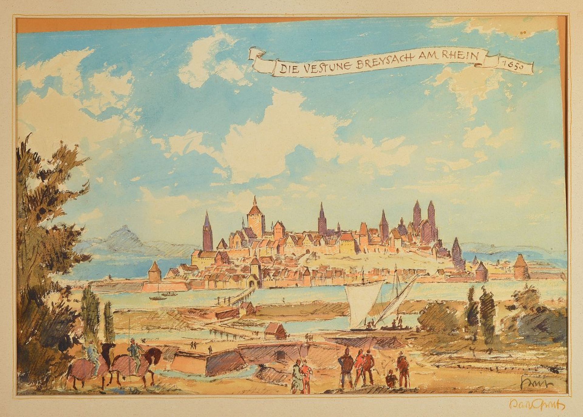 Karl Graf, 1902-1986 Speyer, Die Vestung Breysach am Rhein 1650, watercolor and ink on paper, signed