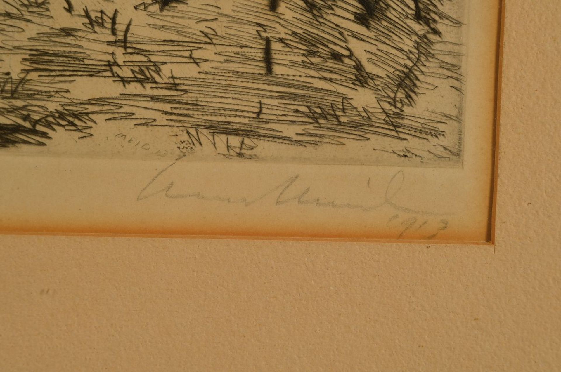 Hans Meid, 1883 Pforzheim-1957 Ludwigsburg, lovers, Etching of 1917, handsigned, dated and titled, - Image 2 of 3