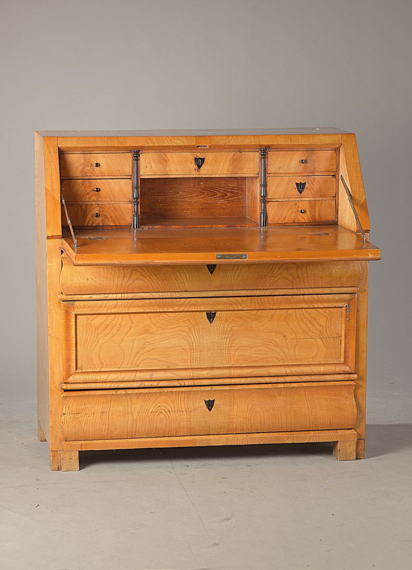 secretary, Middle Germany, around 1850, three drawers, secretary shelf with small drawers, older