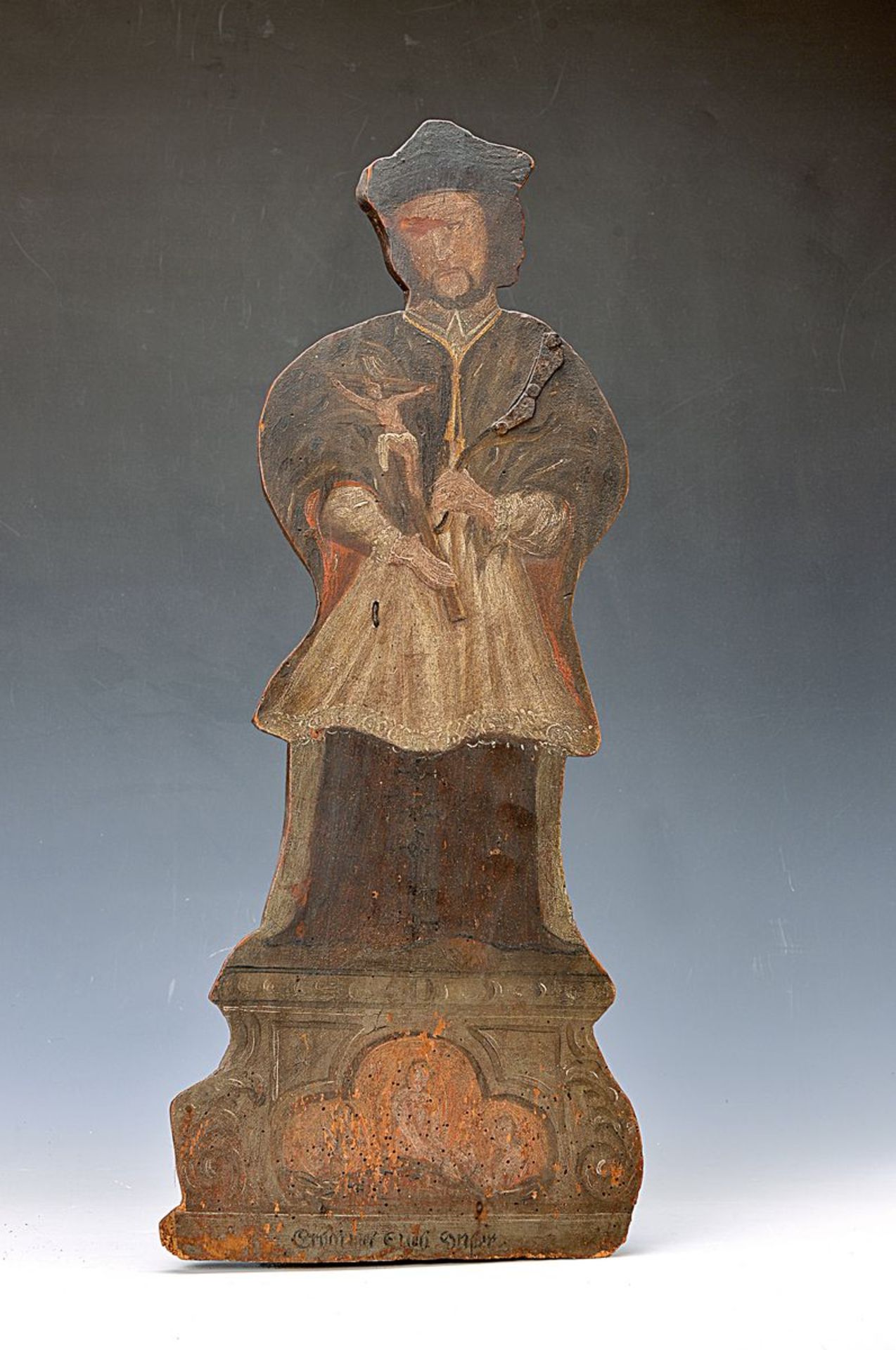 Saint Nepomuk, Votive picture of Southern Germany, around 1780, wood painted, stand secondary,
