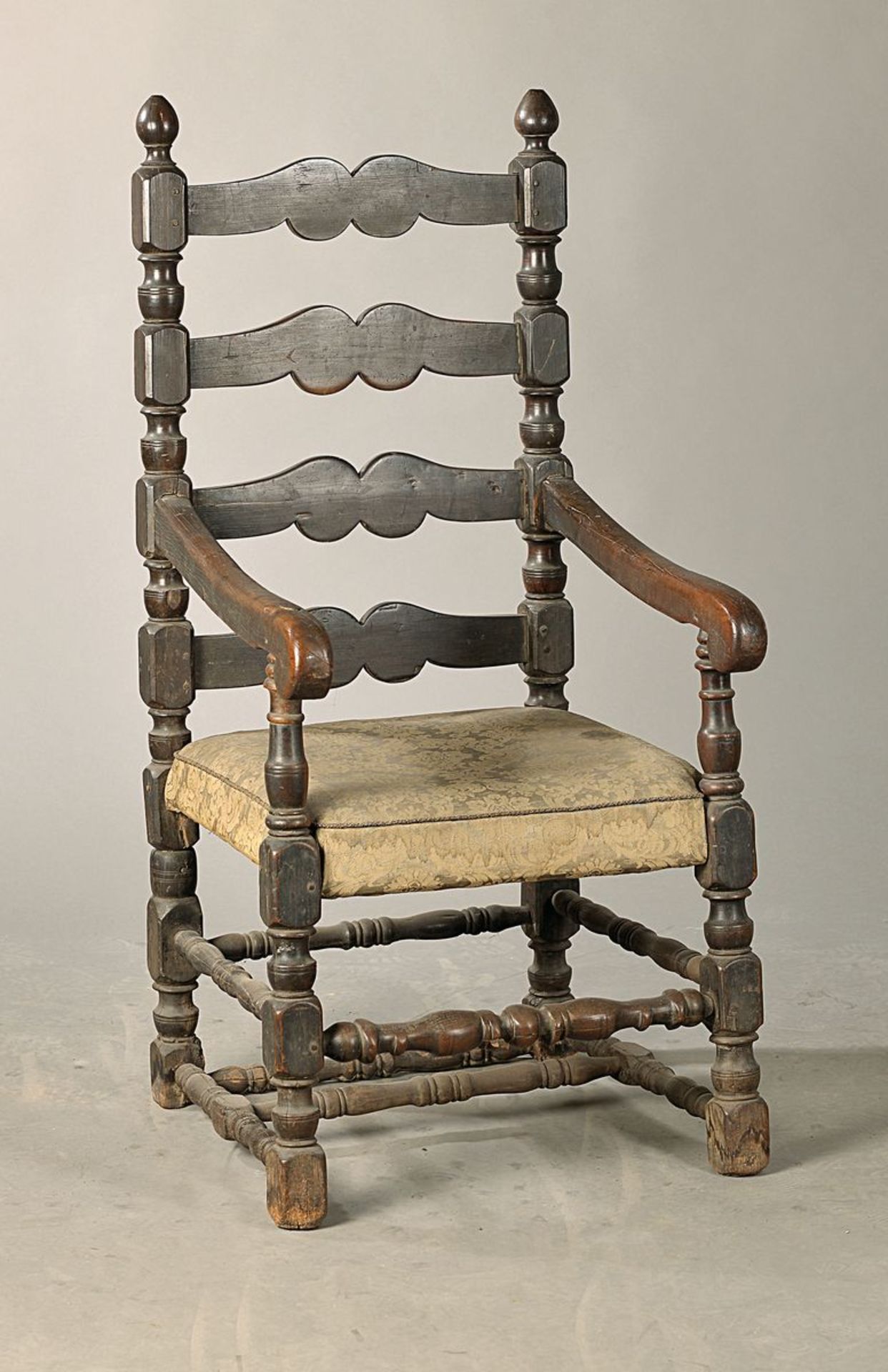 rural armchair, Altland,around 1720-80, walnut massive, complete pegged, turned, massive shape,