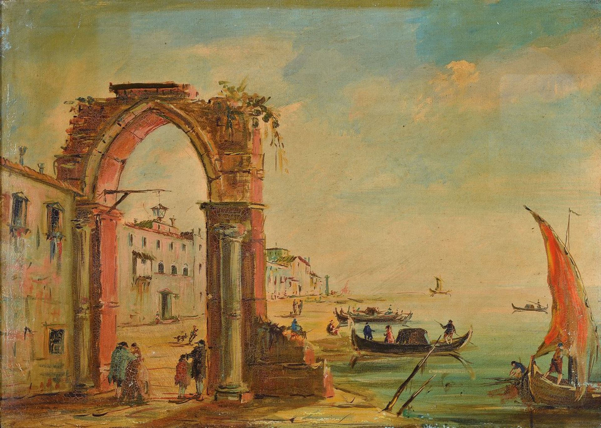 Unidentified artist, Italy, around 1900, 2 counterparts with Italian harbor views, oil / canvas,