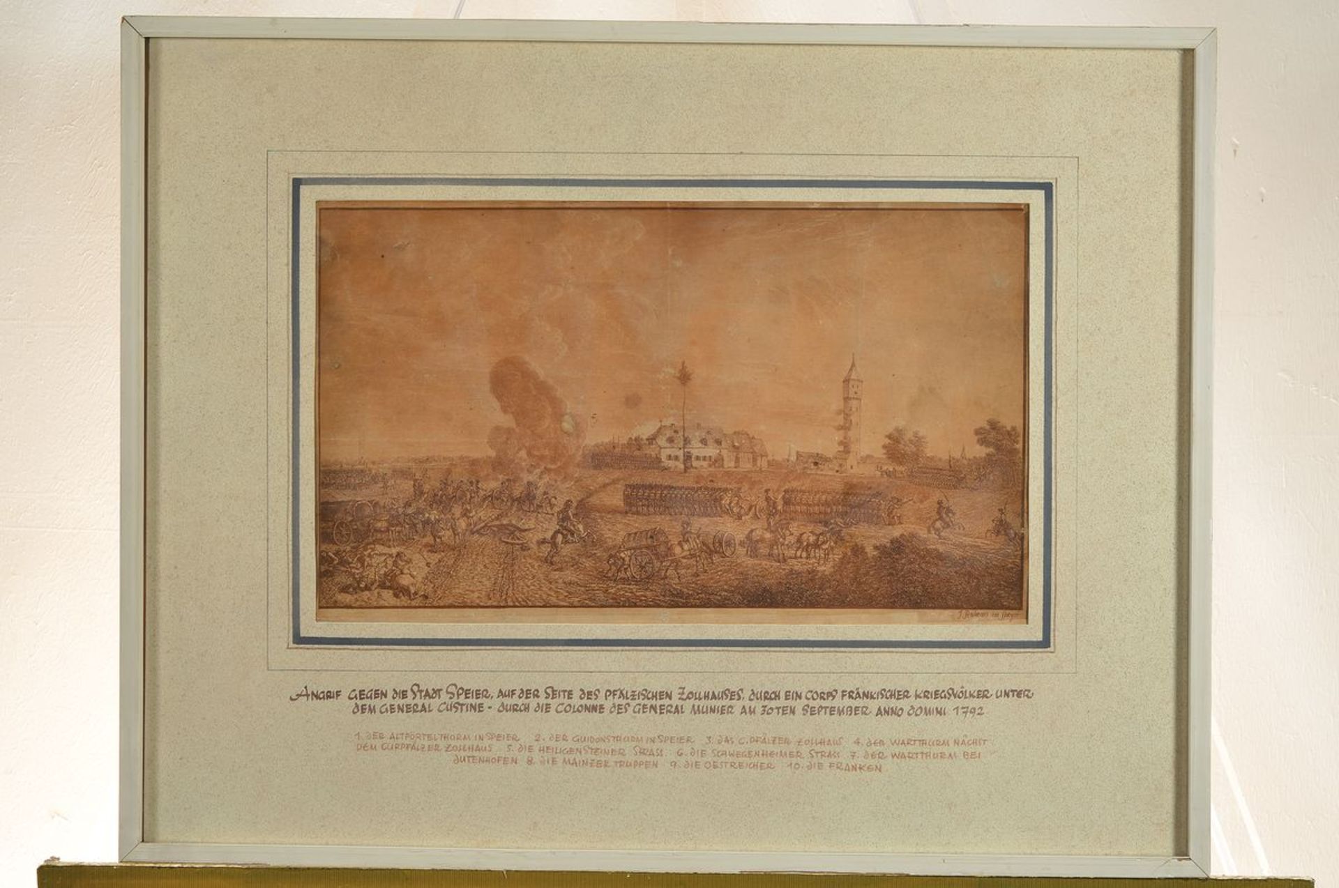 Johannes Ruland, 1744-1830 Speyer, pen and inkdrawing in sepia: Attack against the city of Speyer, - Bild 3 aus 3