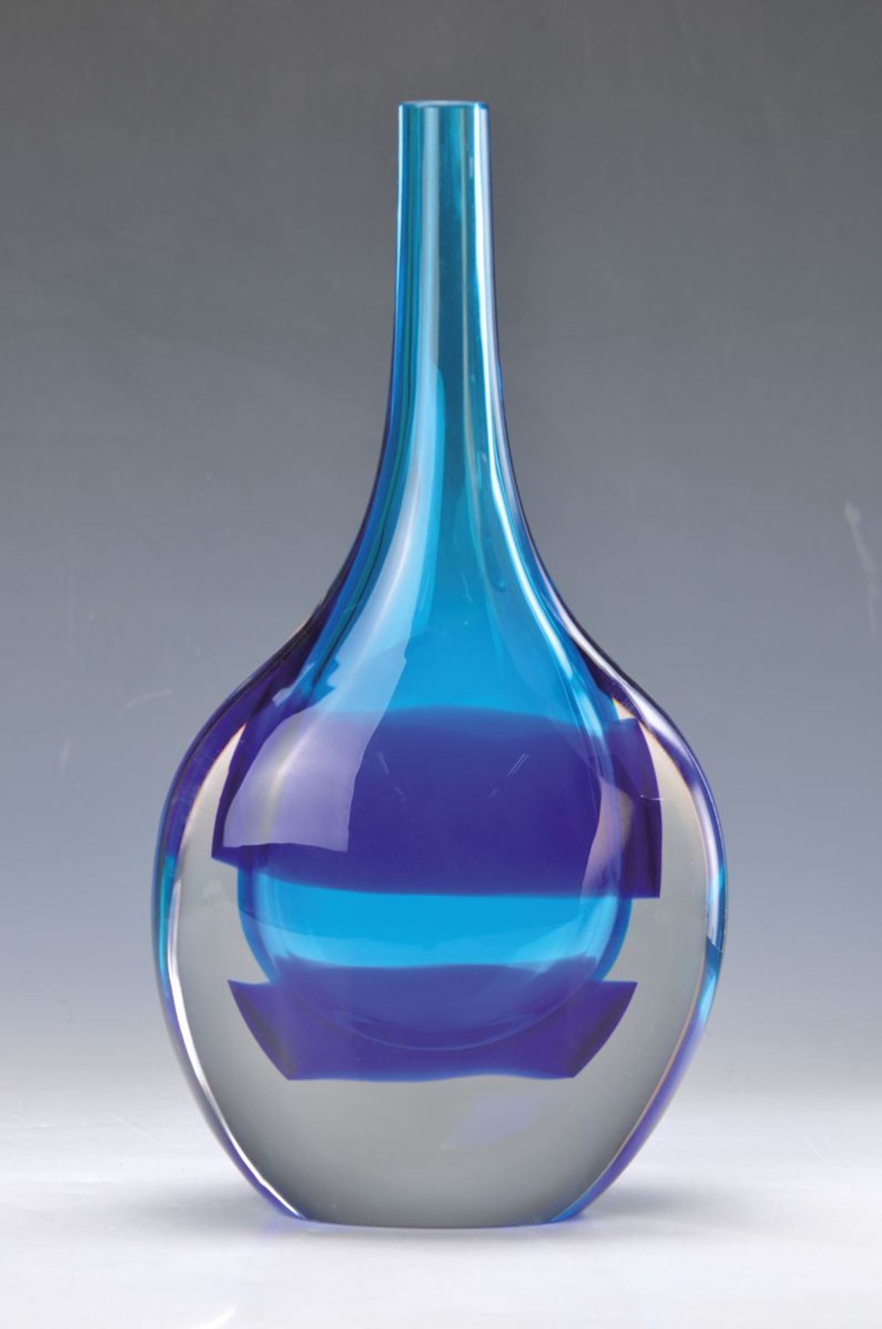 vase, Salvati Murano, 1970s, probably Luciano Gaspari, mouth blown colorless glass, two stripes dark