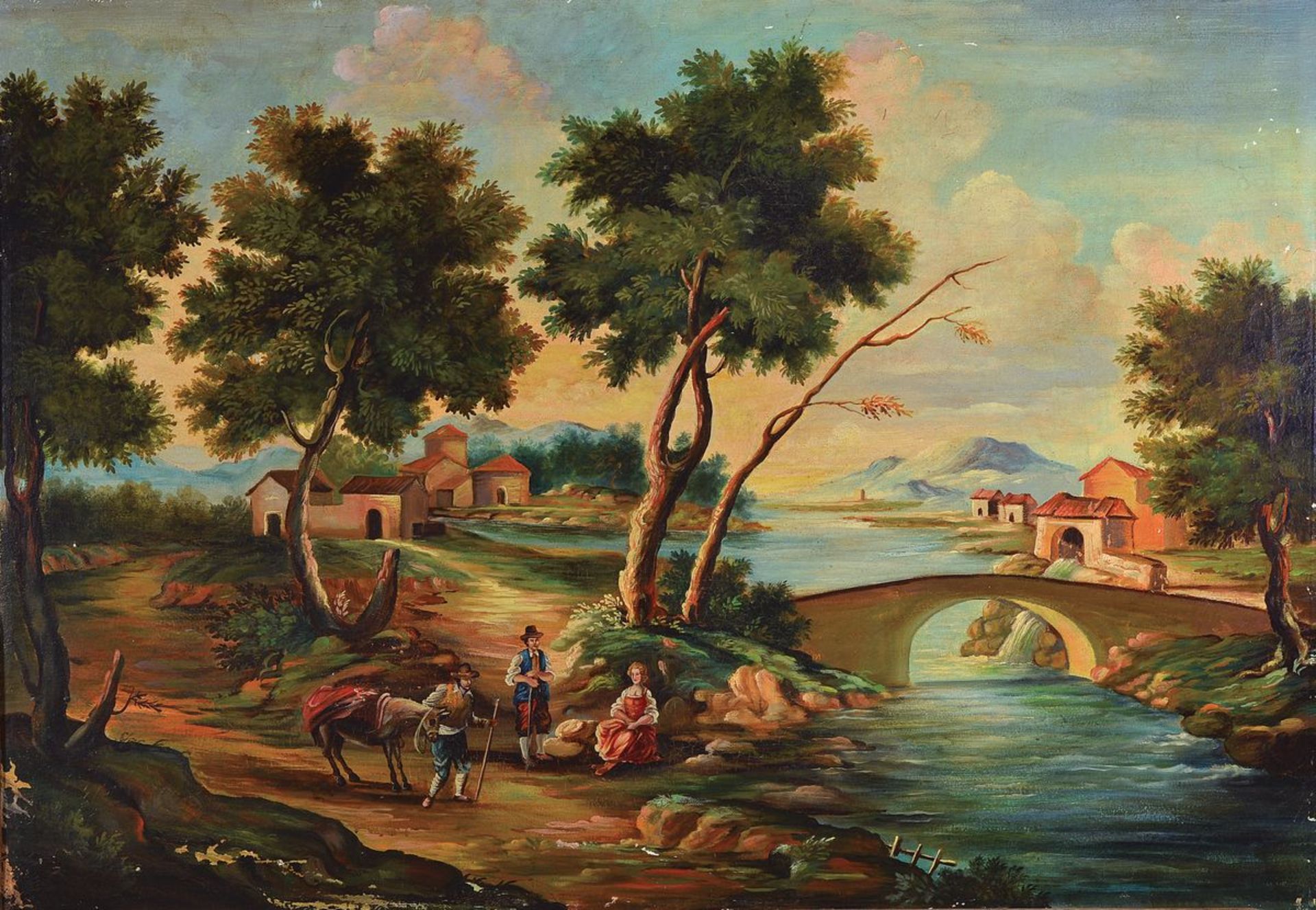 Unidentified artist, around 1910-20, Ideal italian landscape after the old antetype, oil / canvas,