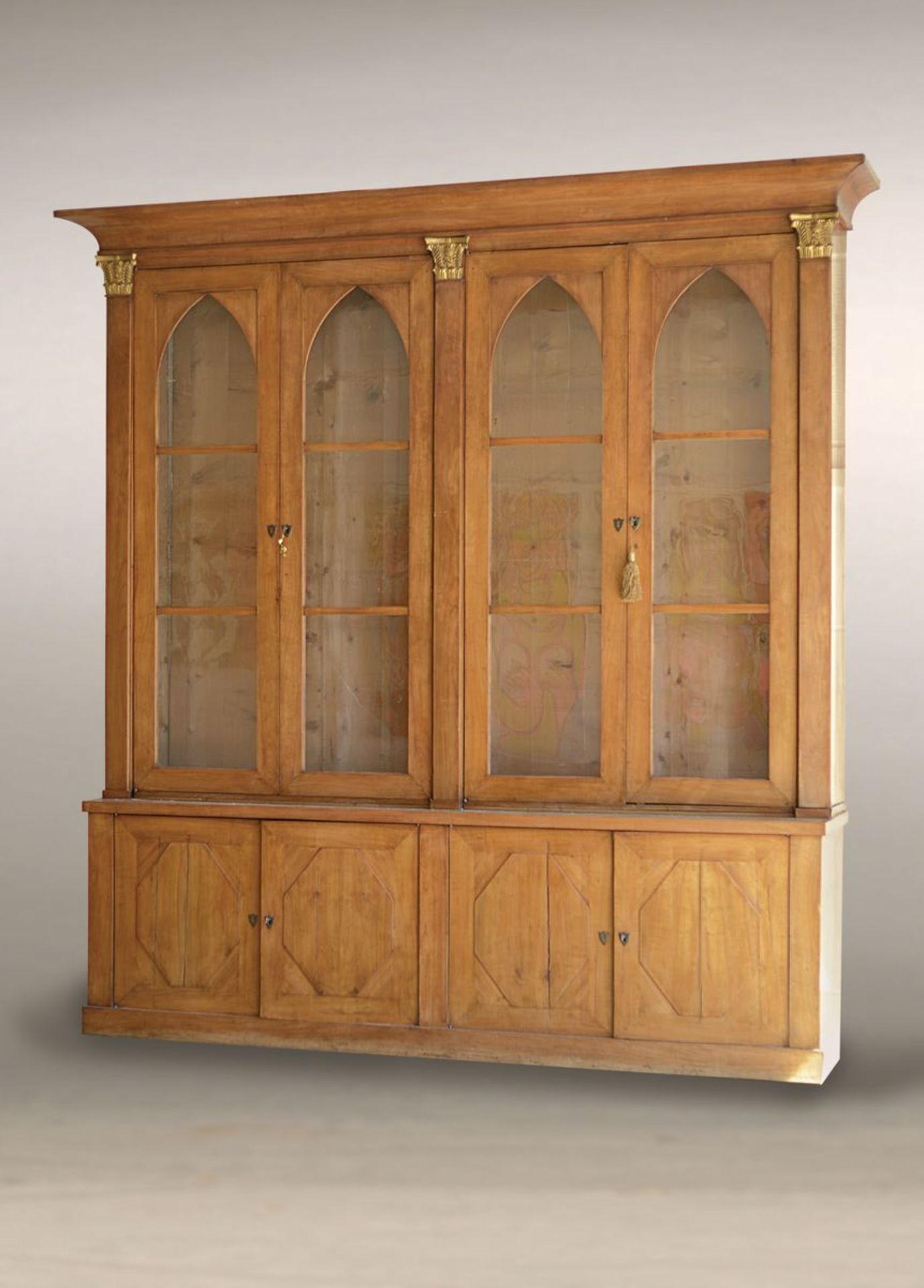 manorial, large bookcase in Empire style, around 1900, partly with using of thick sawn veneer, lower