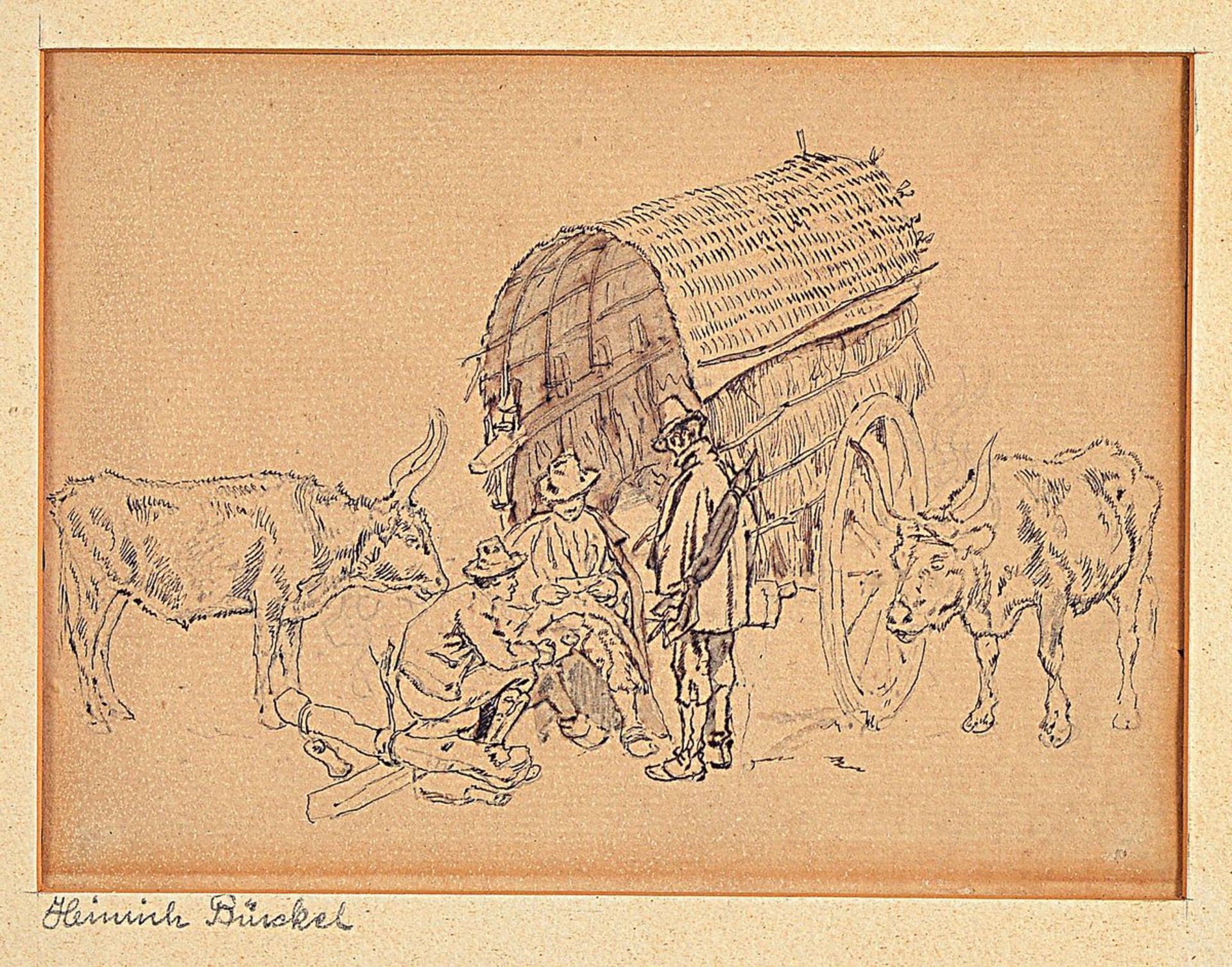 Attribution: Heinrich Bürkel, 1802 Pirmasens -1869 Munich, three men in front of a wagon, left and