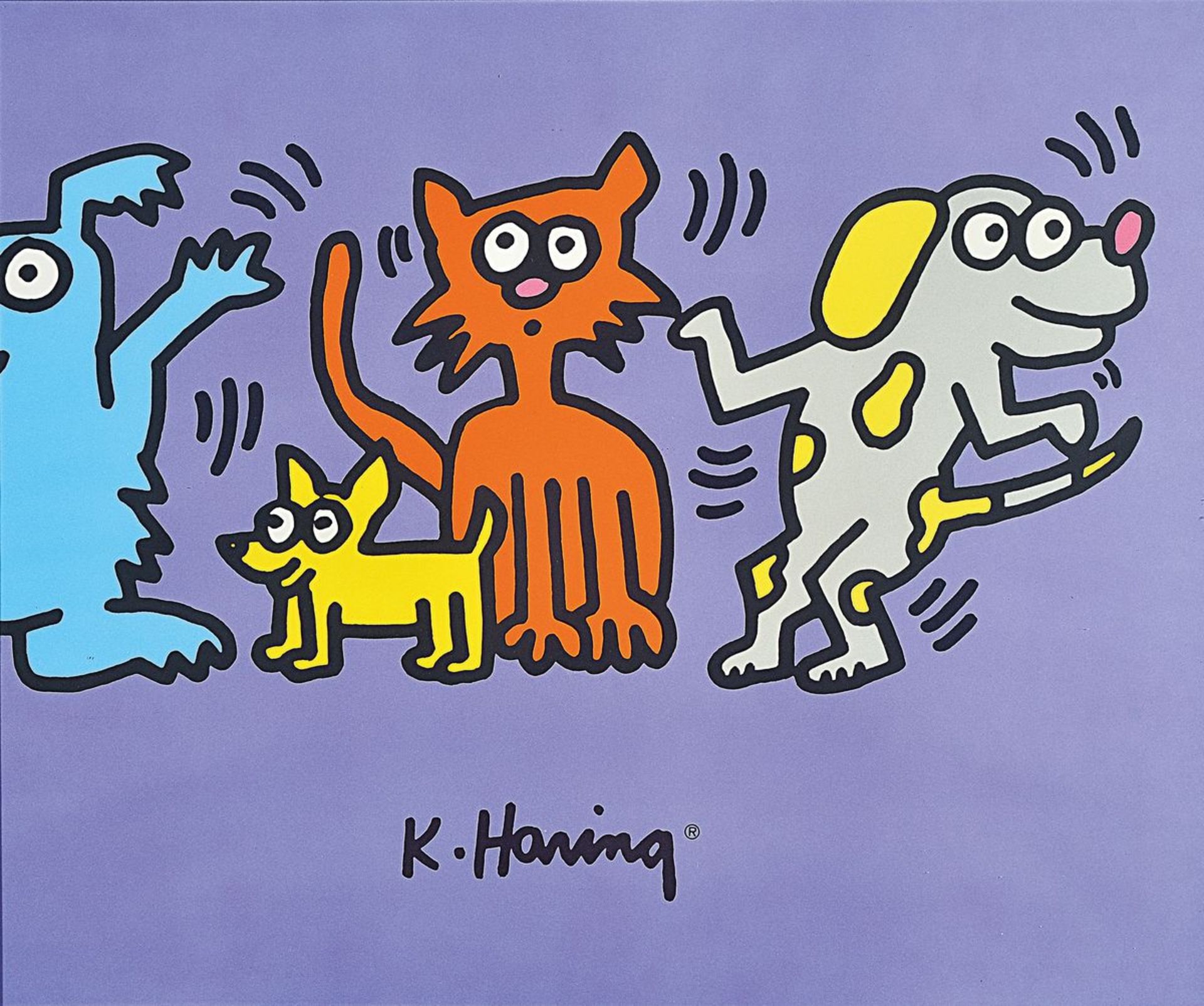 Keith Haring, 1958-1990, two-part color screenprint, stamp: authorized by the estate of Keith