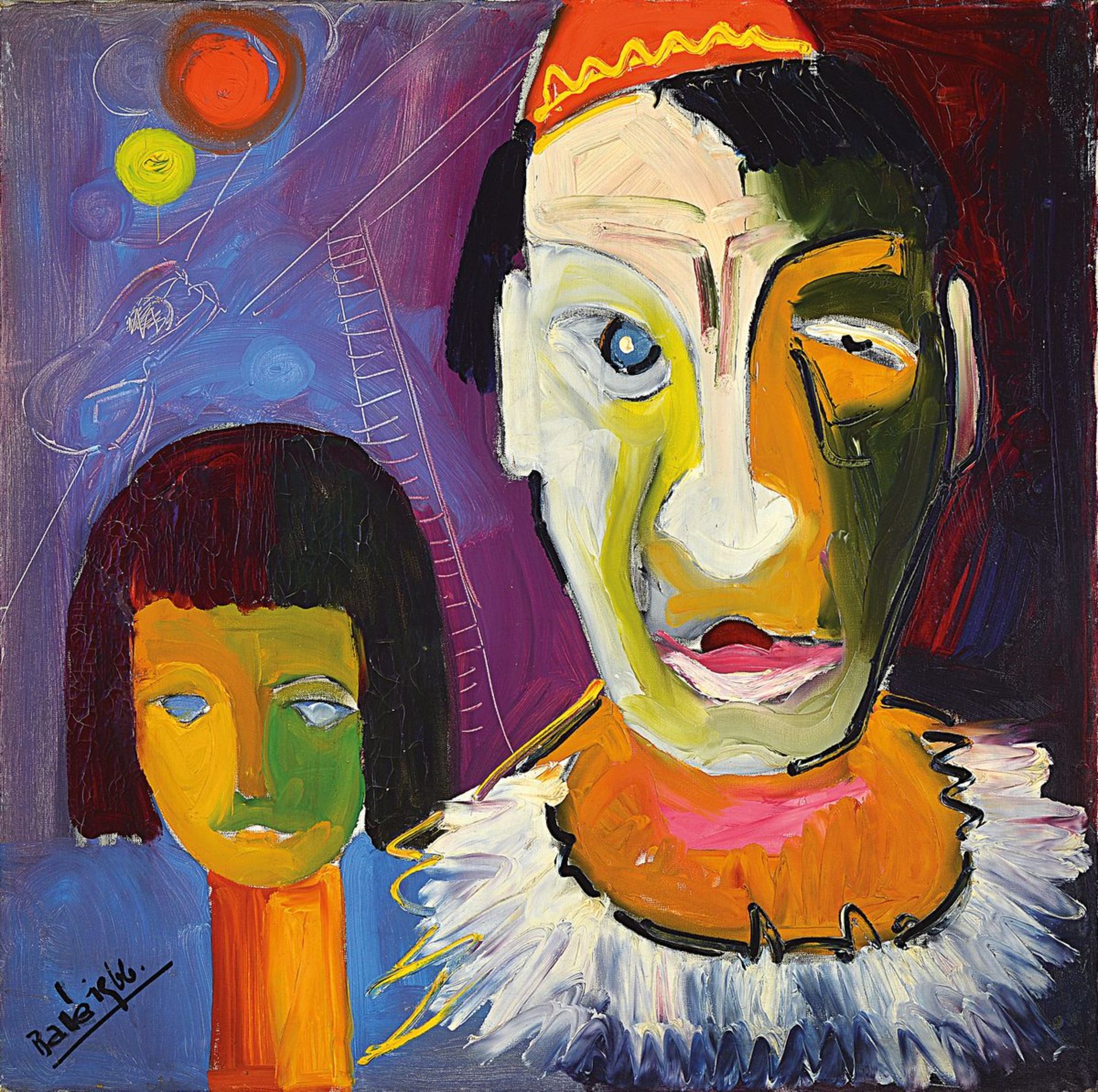 Ballé, dated 1966, clown and child, oil / canvas, signed and dated lower left, approx. 70x71cmBallé,