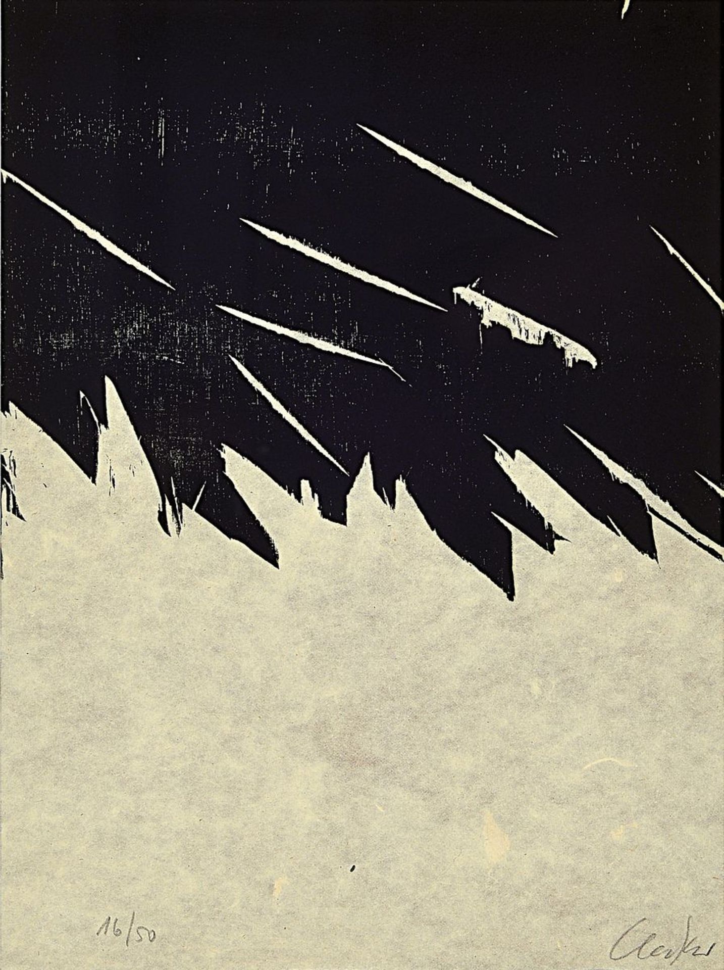 Günther Uecker, born 1930, woodcut on fine handmade Japan handmade paper, signed by hand,num. 16/50,