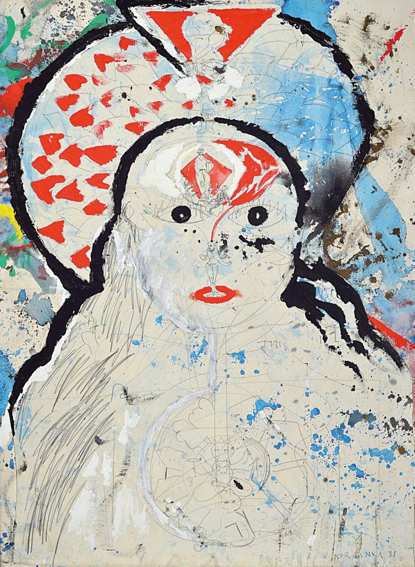 Dieter Korbanka, 1936-2010, Asia Girl, acrylicand pencil on canvas, collaged with second canvas,