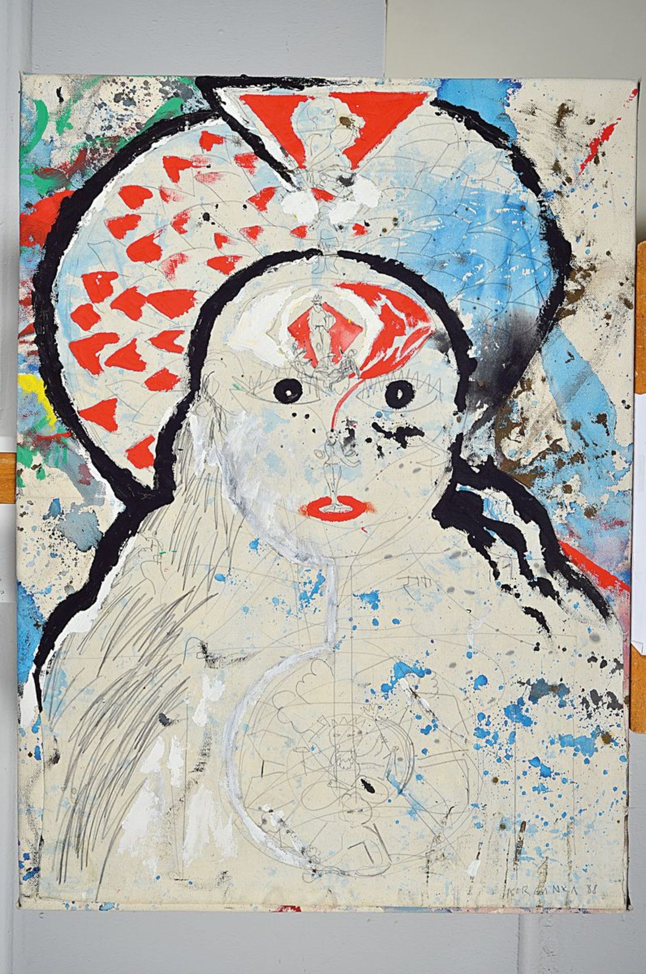 Dieter Korbanka, 1936-2010, Asia Girl, acrylicand pencil on canvas, collaged with second canvas, - Bild 3 aus 3