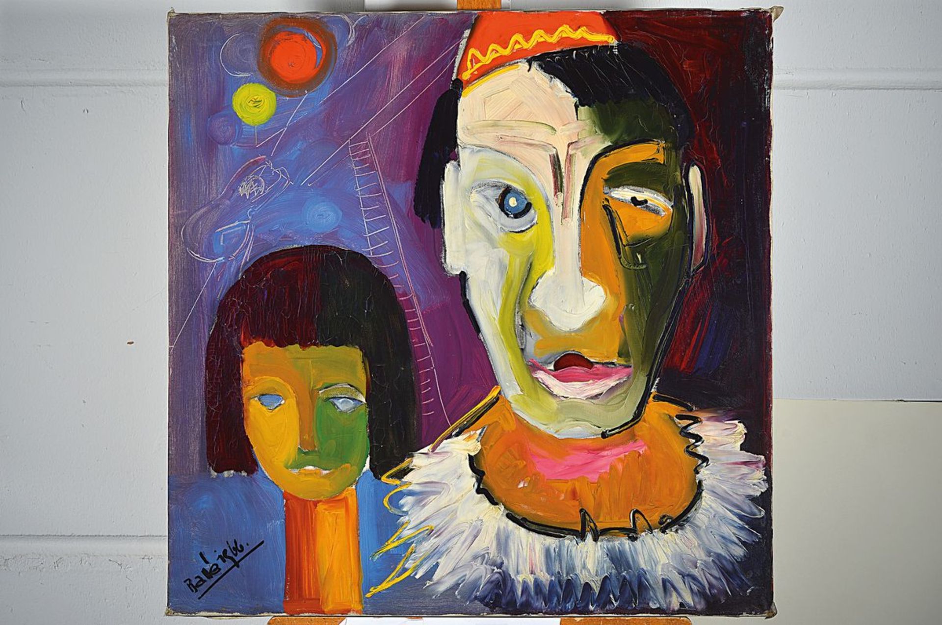 Ballé, dated 1966, clown and child, oil / canvas, signed and dated lower left, approx. 70x71cmBallé, - Bild 3 aus 3