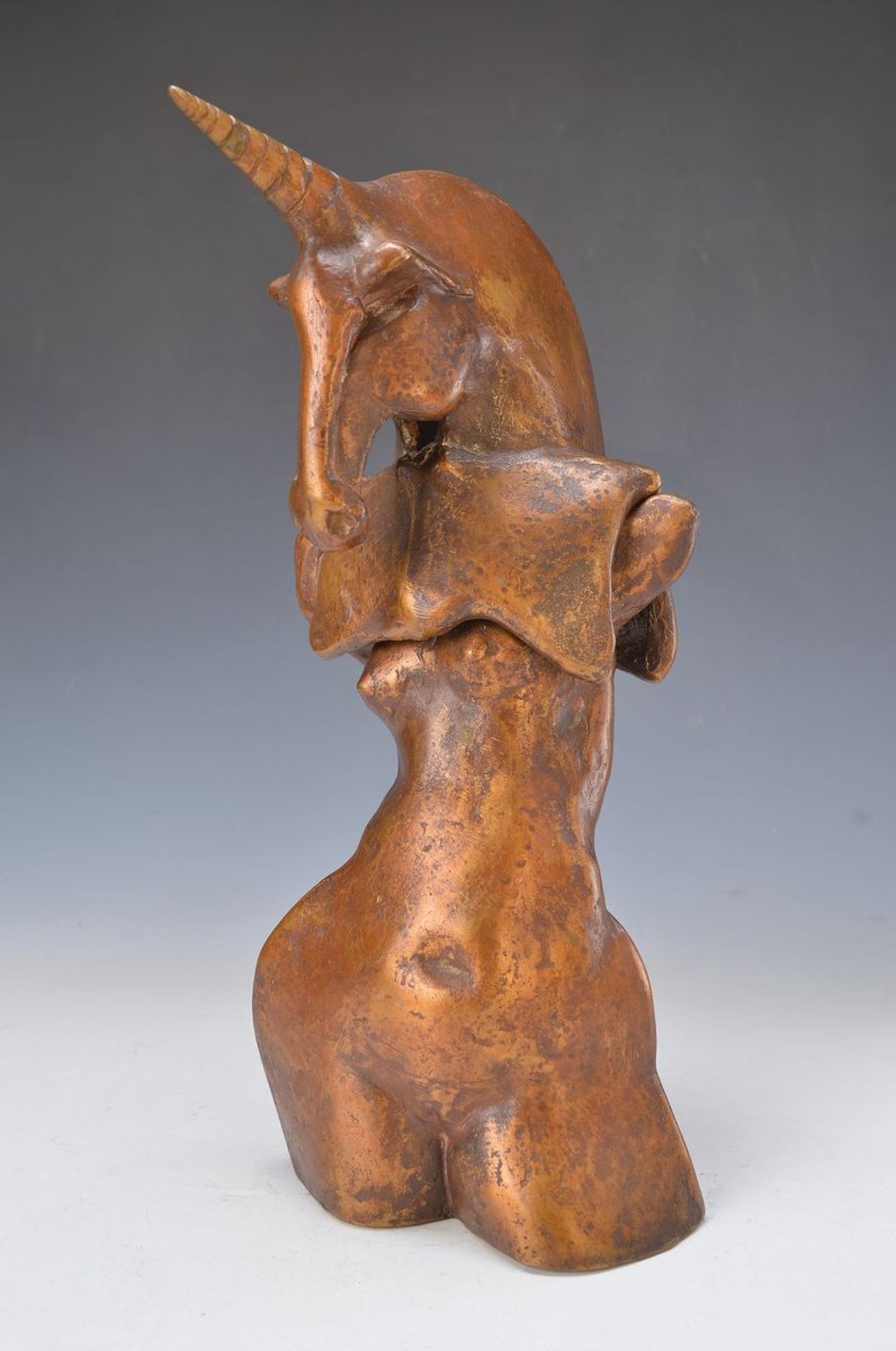 Gernot Rumpf, born 1941 Kaiserslautern, unicorn on female nude, bronze sculpture, two parts,