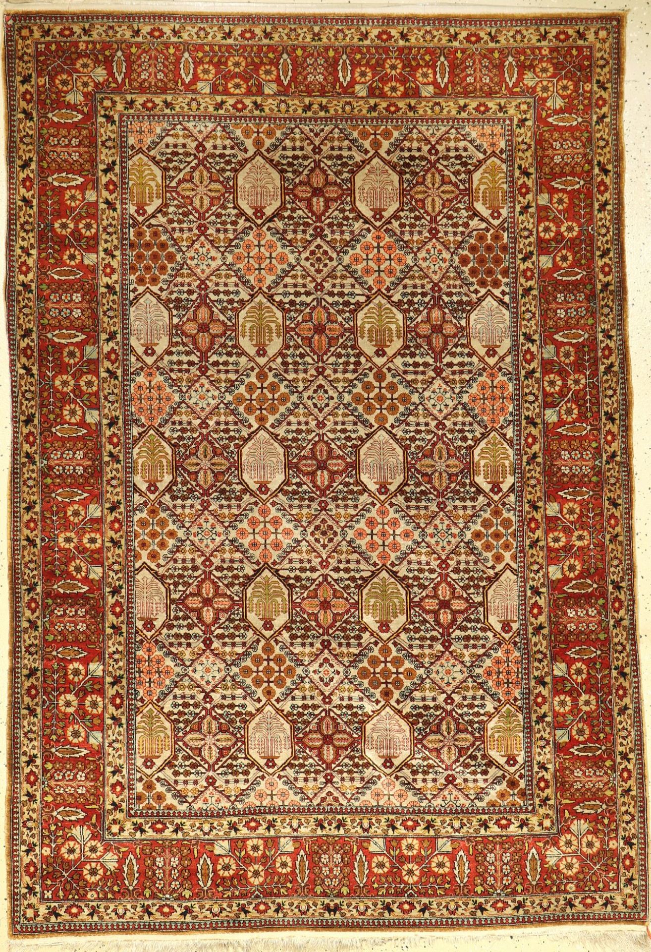 Seiden Ghom alt, Persien, um 1950, reine Naturseide, ca. 207 x 138 cm, selten, hochwertig, EHZ: 2-