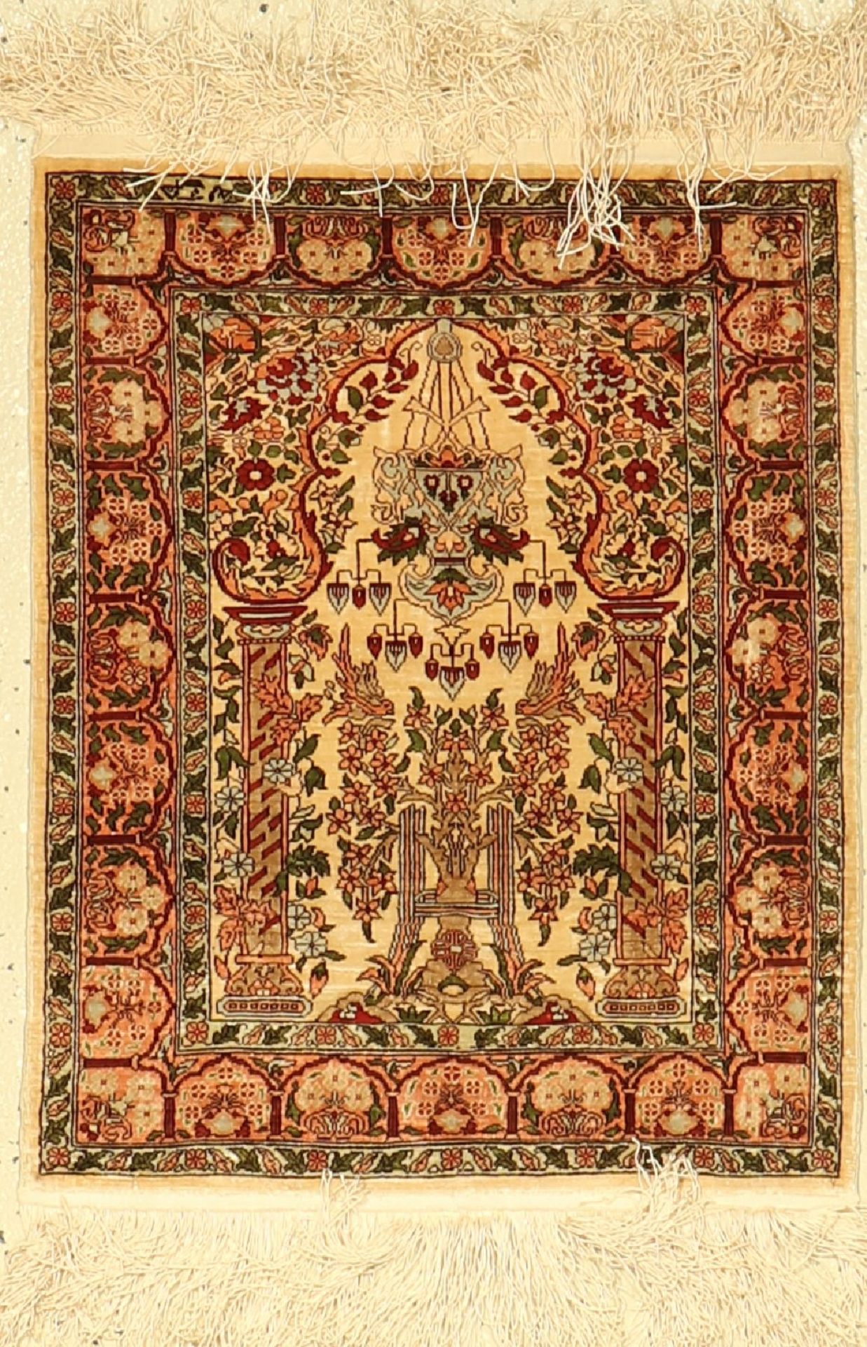 Seiden Hereke alt (Sign.), Türkei, ca. 50 Jahre, reine Naturseide, ca. 58 x 46 cm, EHZ: 2