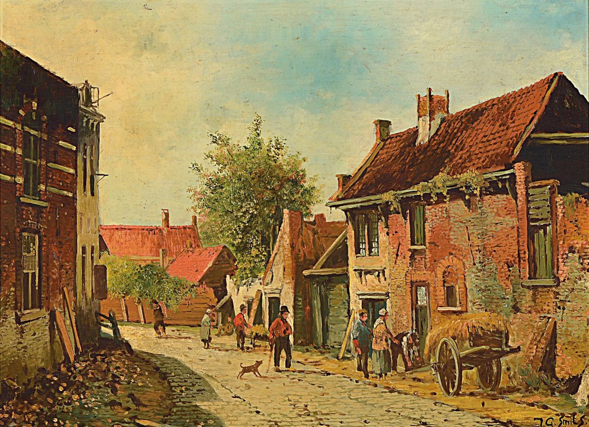 Jan Gerard Smits, 1823-1910, Holländische Stadtansicht, Öl/Holz, rechts unten signiert, ca. 35x47cm,