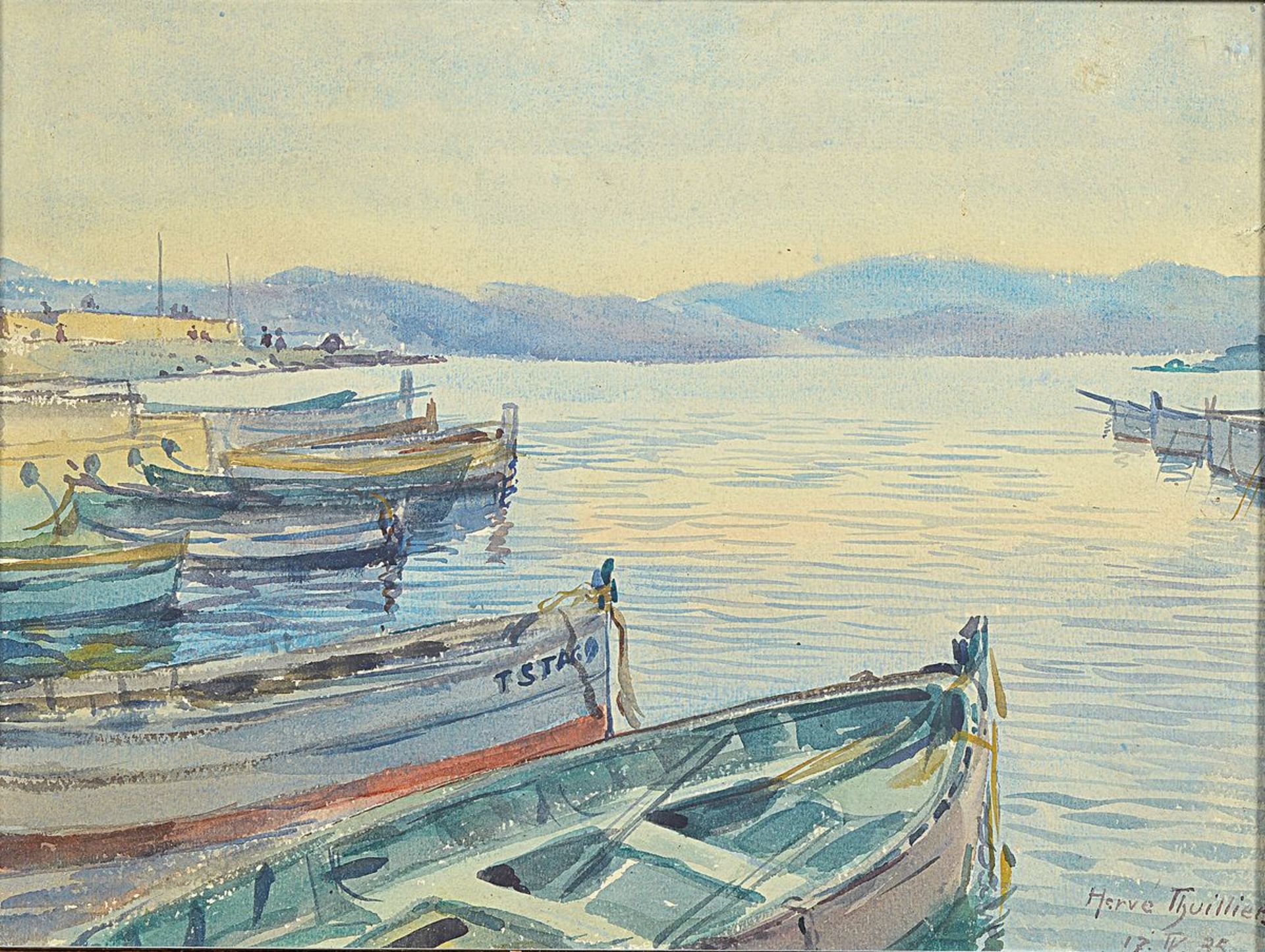 Herve Thuillier, datiert 1935, Cote d'azur, St. Maxim, Aquarell auf Papier, rechts unten signiert,