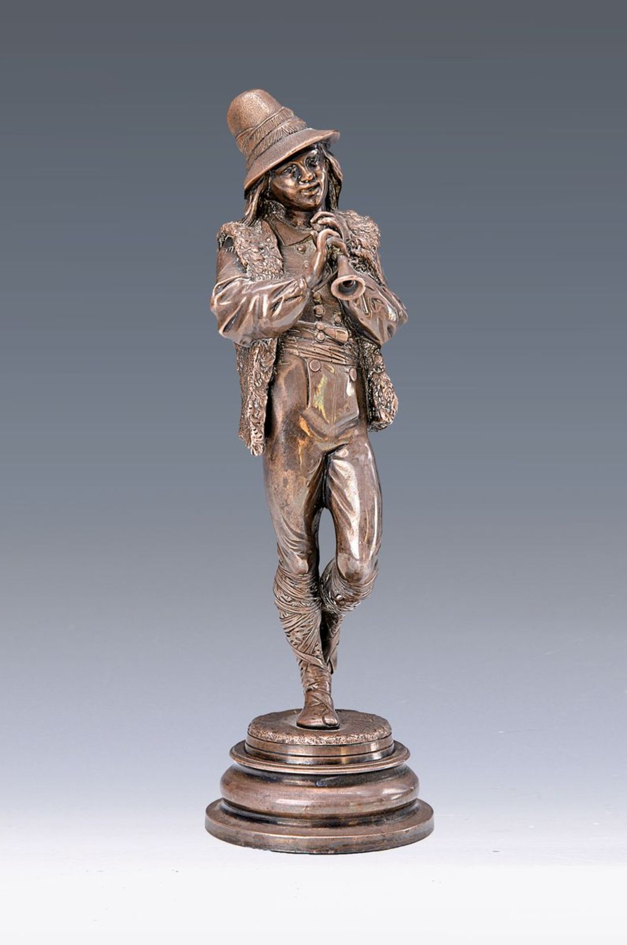 Auguste Louis Lalouette, 1826-1883, Skulptur eines Flötenspielers, Weißbronze, signiert, Sockel