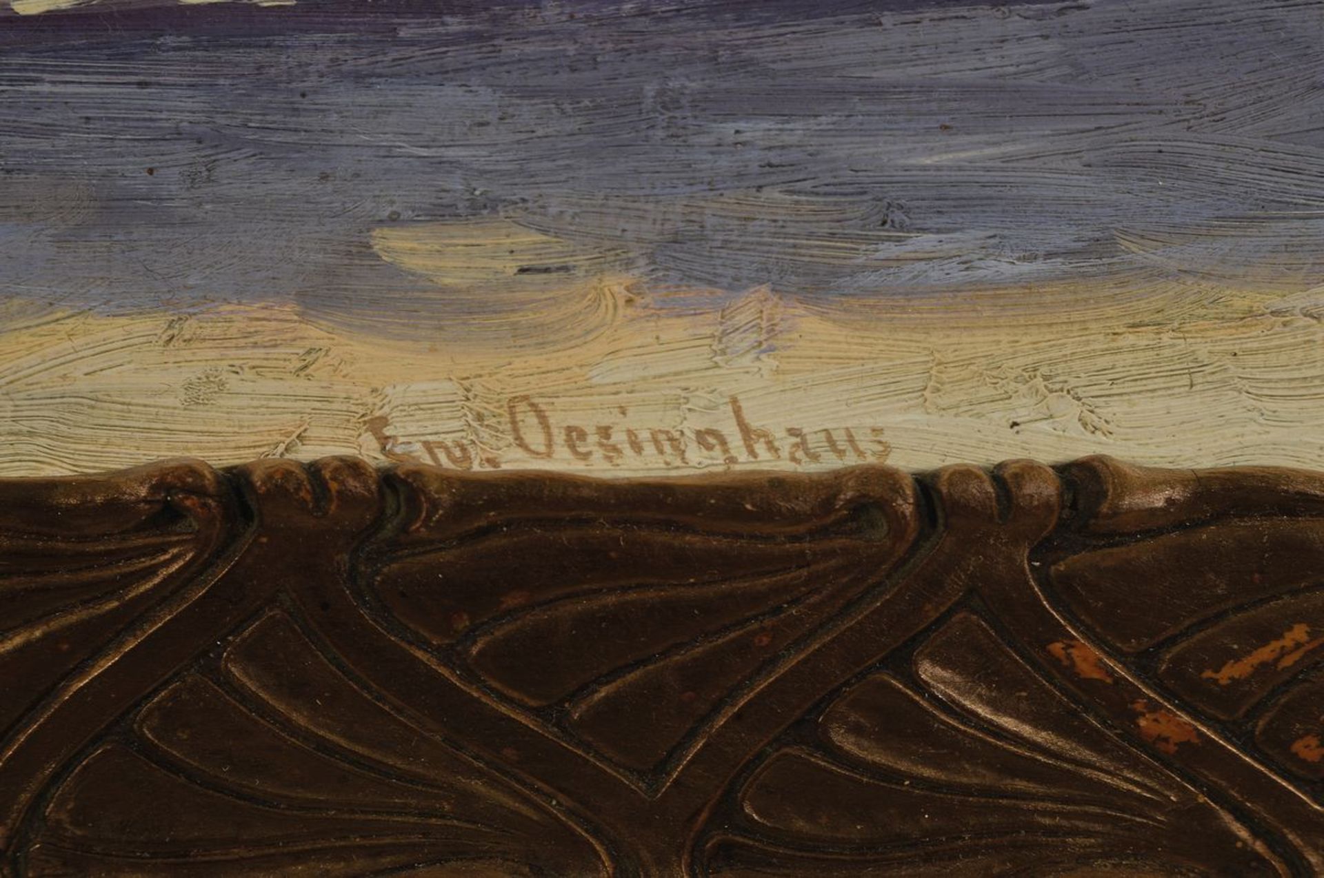 Ewald Oesinghaus, 1890-1963 Neumünster, Straße in Neumünster, Öl/Malkarton, rechts unten signiert, - Bild 2 aus 2