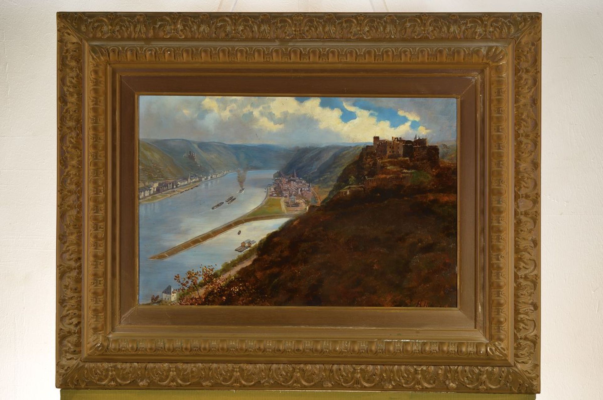 H. Hoffmann, um 1900, Blick auf Burg Rheinfels bei St. Goar, Öl/Malkarton, rechts unten signiert, - Bild 3 aus 3