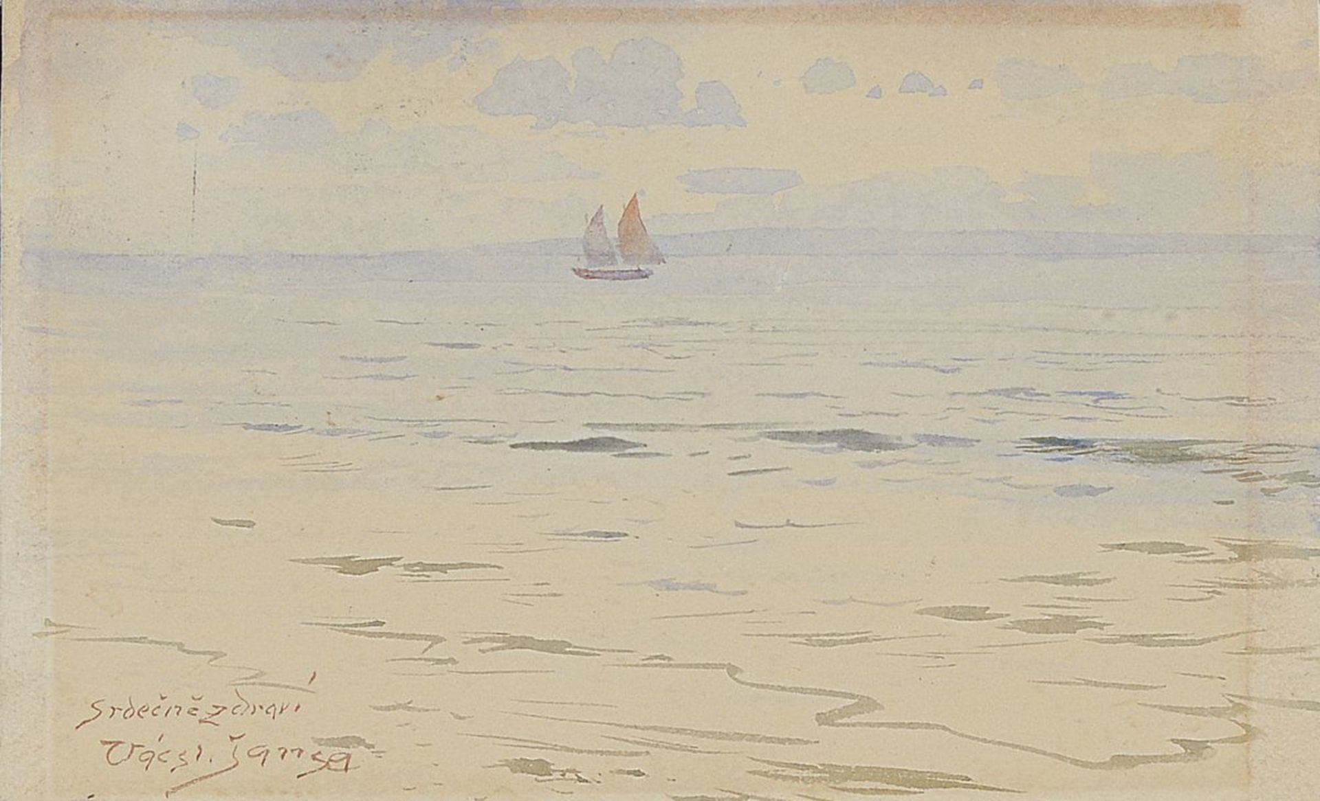 Vaclav Jansa, 1859-1913, Segelboot auf ruhiger See, Aquarell auf Papier, links unten signiert und
