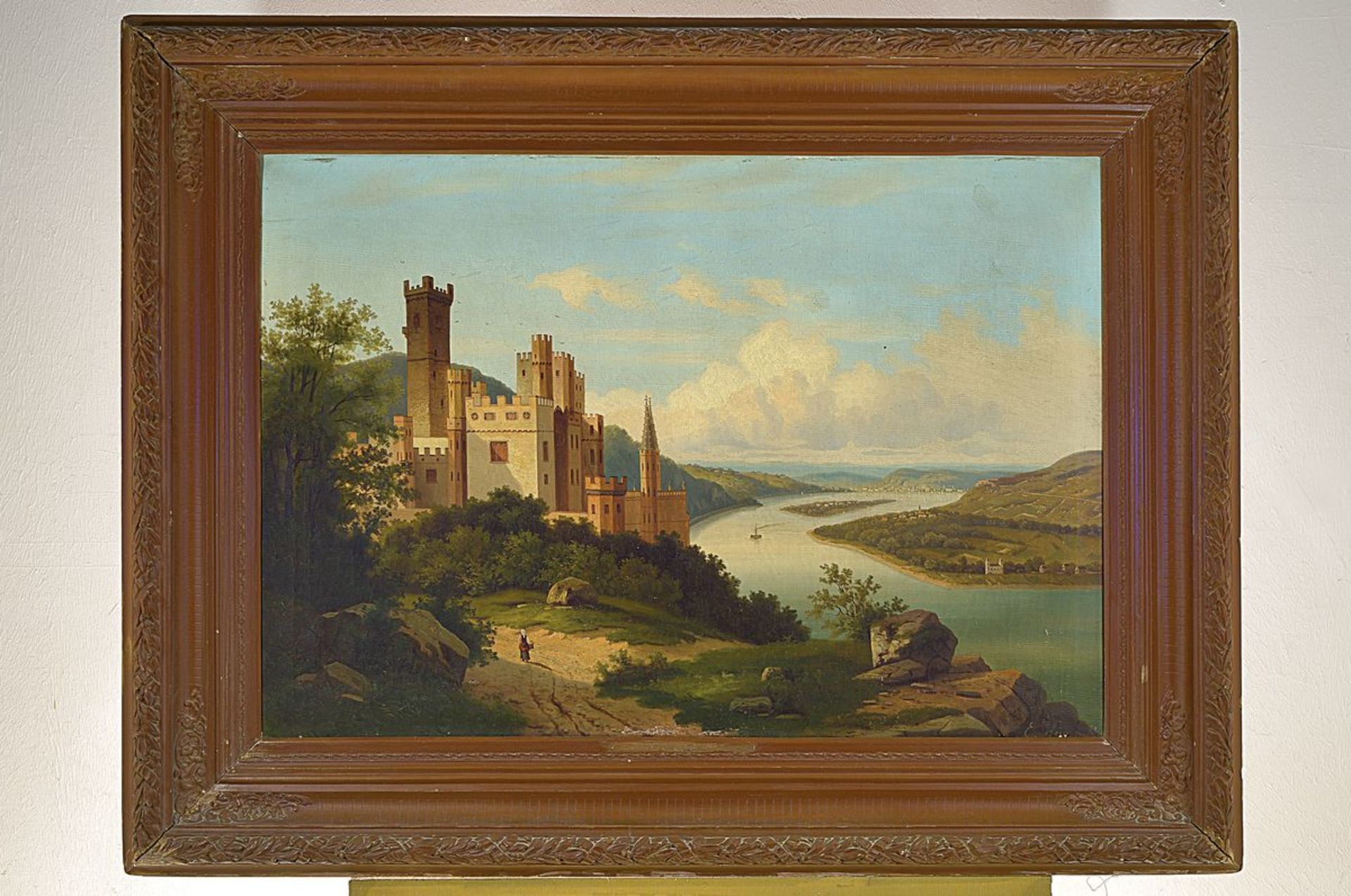 Eduard Hein jun., 1854-1918 Düsseldorf, Mächtige Burg über dem Flusstal, Öl/Lwd, rechts unten sign.: - Bild 3 aus 3