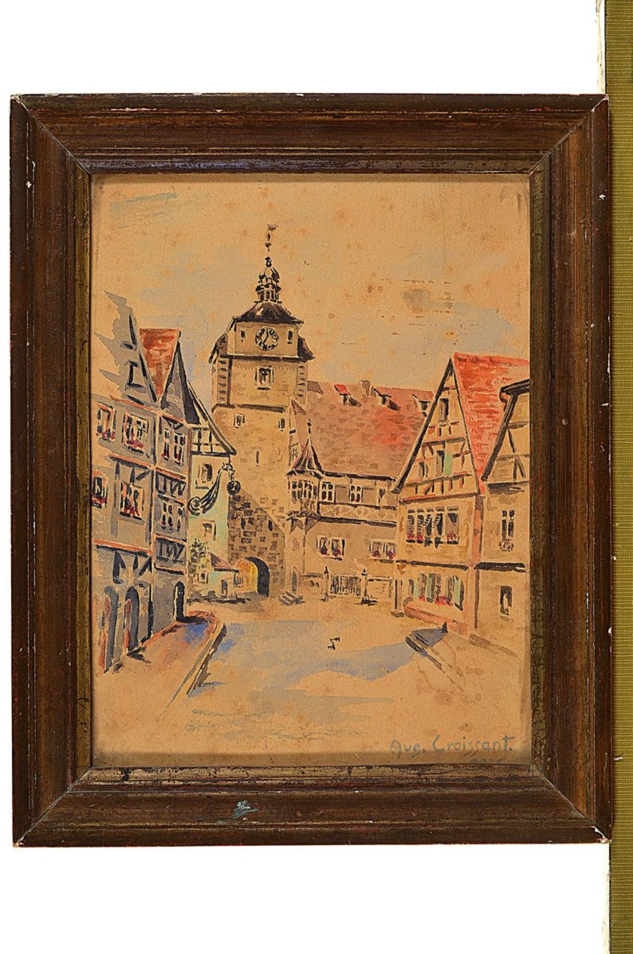 August Croissant, 1870 Landau-1941 Edenkoben, Fachwerkhäuser und Kirche, Aquarell auf Papier, rechts - Bild 3 aus 3
