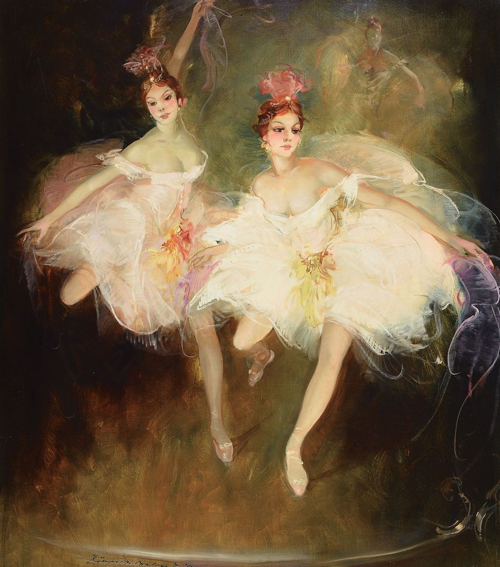 Endre Kömpöczi-Balogh, 1911-1977, zwei Ballerinas, Öl/Lwd, links unten signiert, ca. 80x70cm, R. ca.