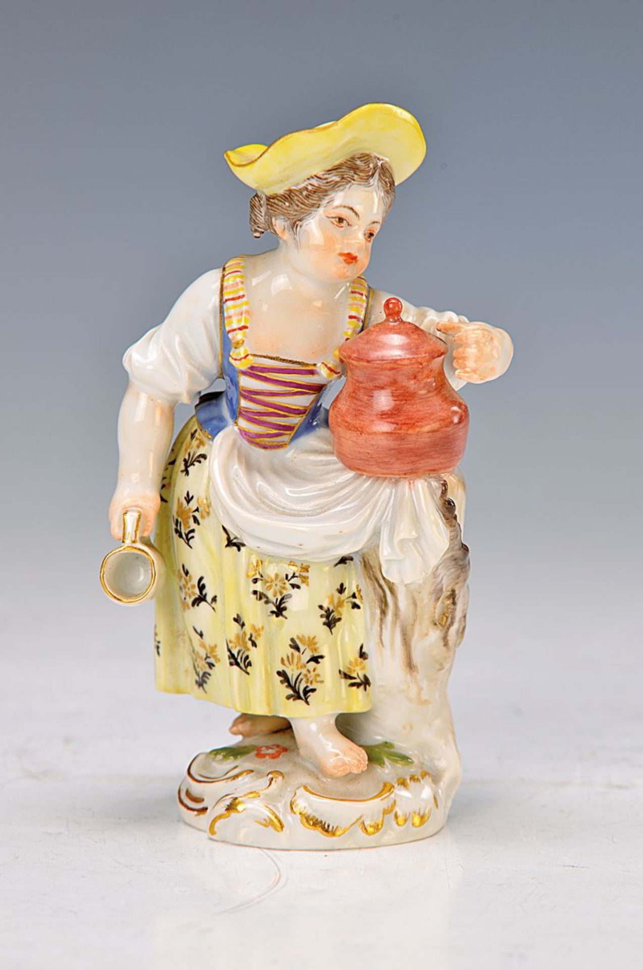 Porzellanfigur, Meissen, 2.H.20.Jh., Gärtnerkind mit Milchtopf, Modellnr. F 22x, Entwurf Acier 1779,