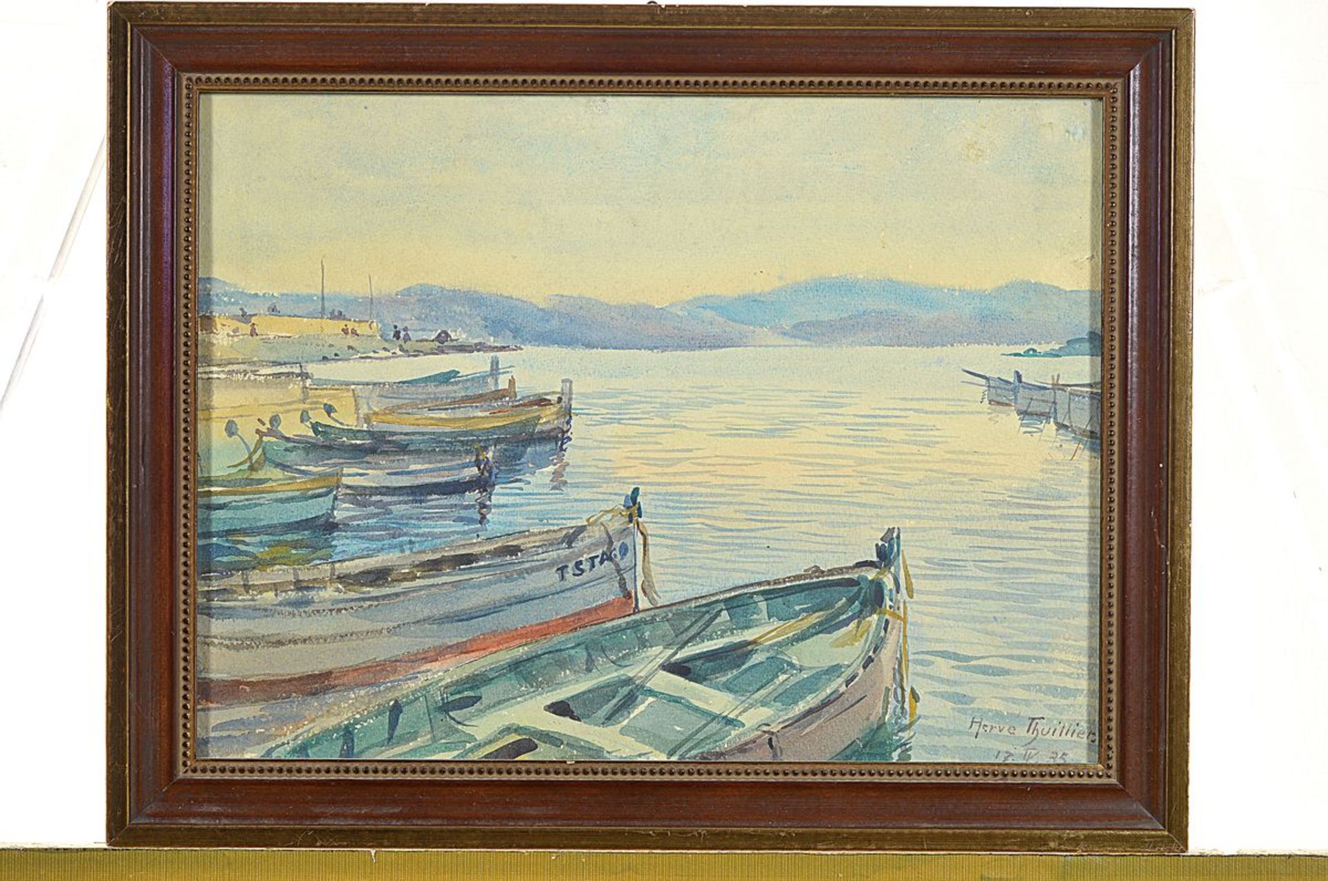 Herve Thuillier, datiert 1935, Cote d'azur, St. Maxim, Aquarell auf Papier, rechts unten signiert, - Bild 3 aus 3