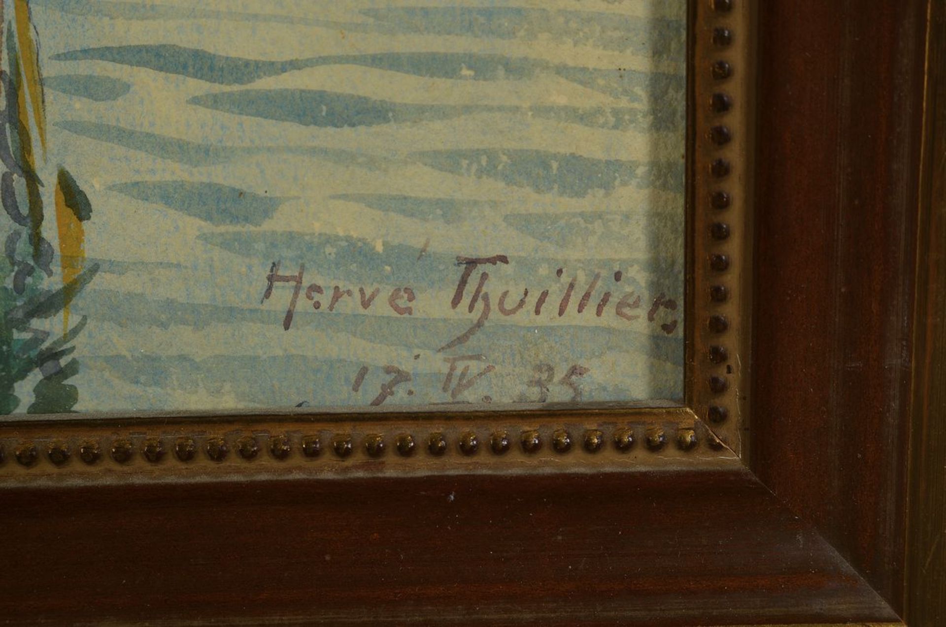 Herve Thuillier, datiert 1935, Cote d'azur, St. Maxim, Aquarell auf Papier, rechts unten signiert, - Bild 2 aus 3
