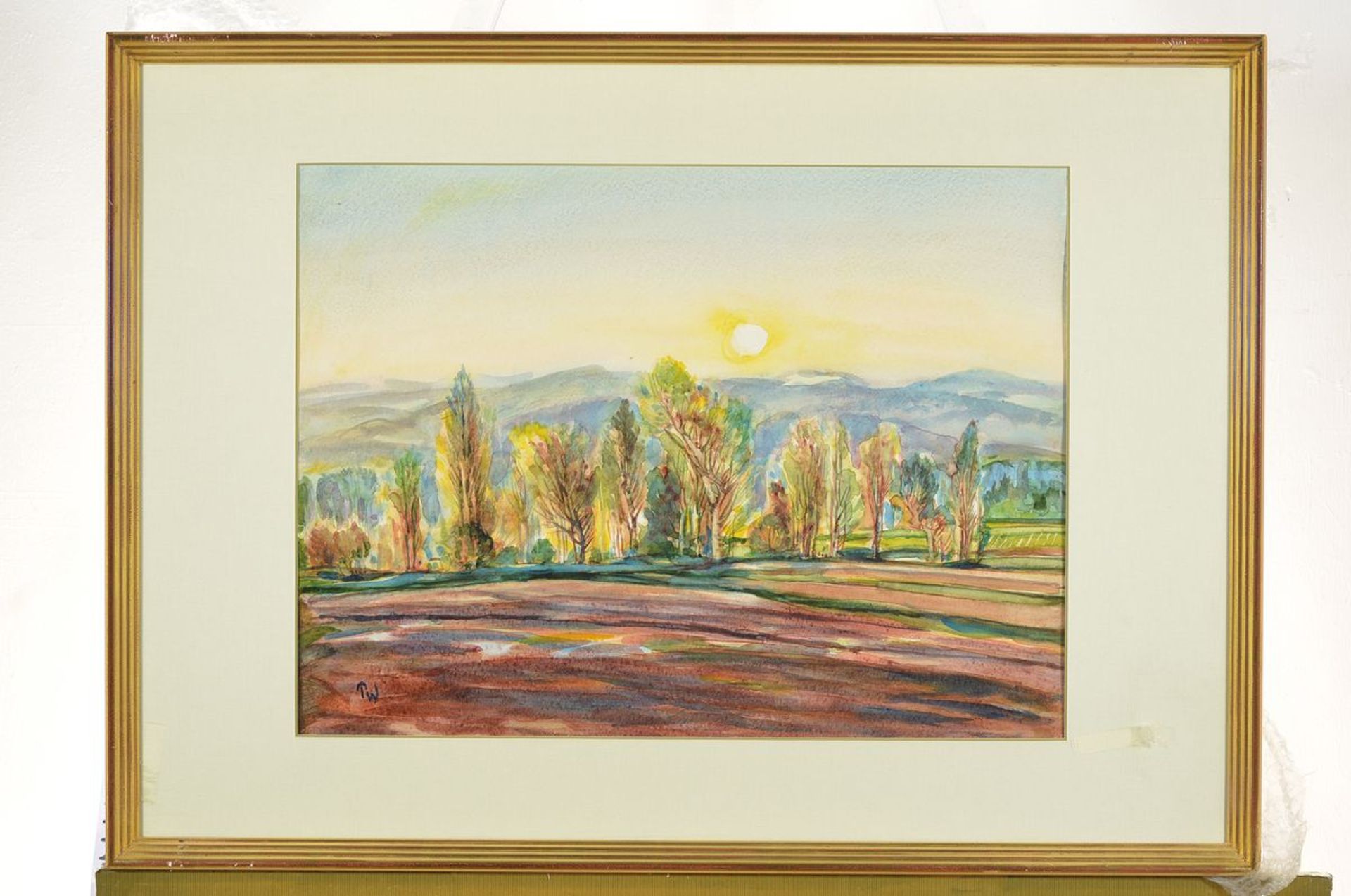 Paul Wolfgang Schmidt, zeitgen. Künstler aus Neustadt/Wstr., Landschaft mit Pappeln, Aquarell auf - Bild 3 aus 3