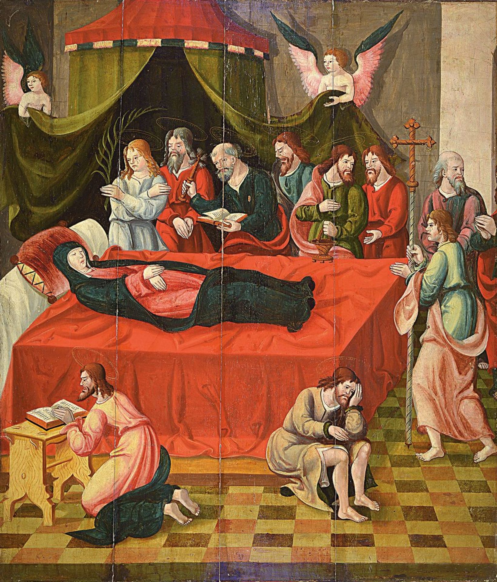 Tafelbild, wohl süddeutsch, 1520/60, "Das Entschlafen der Gottesmutter", Beweinung der